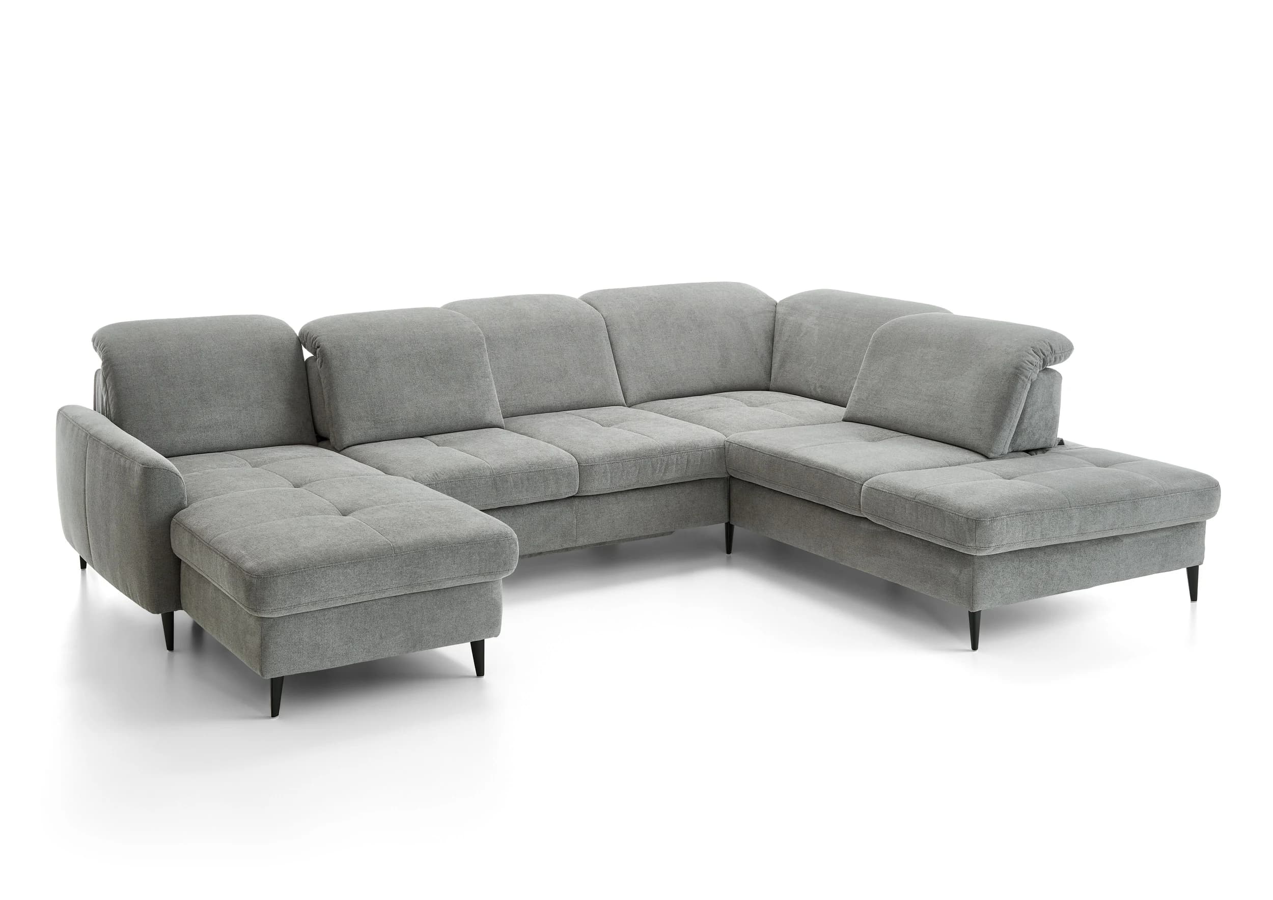 Wohnlandschaft - Longchair links mit 2,5-Sitzer und Ecke rechts, Sitztiefe verstellbar, Stoff, Grau
