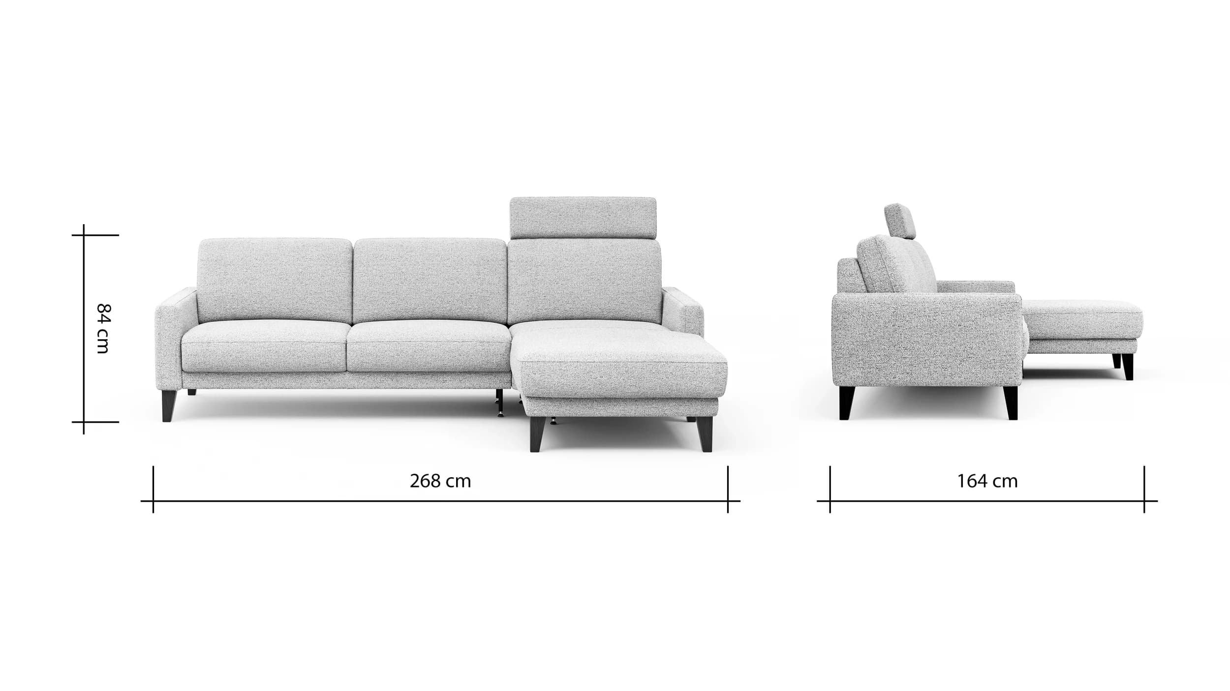 Ecksofa Matero - 2,5-Sitzer mit Longchair rechts inkl. Relaxfunktion motorisch, Stoff, Hellgrau