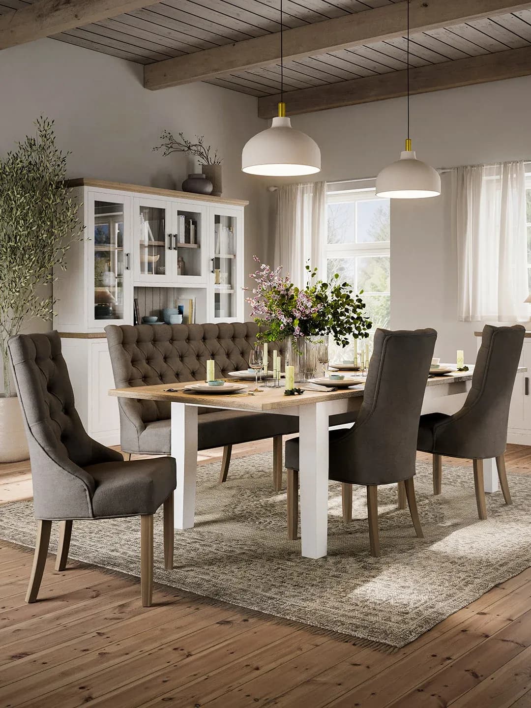 Polsterbank Litchfield - B. ca. 200cm, Stoff, Schwarzgrau