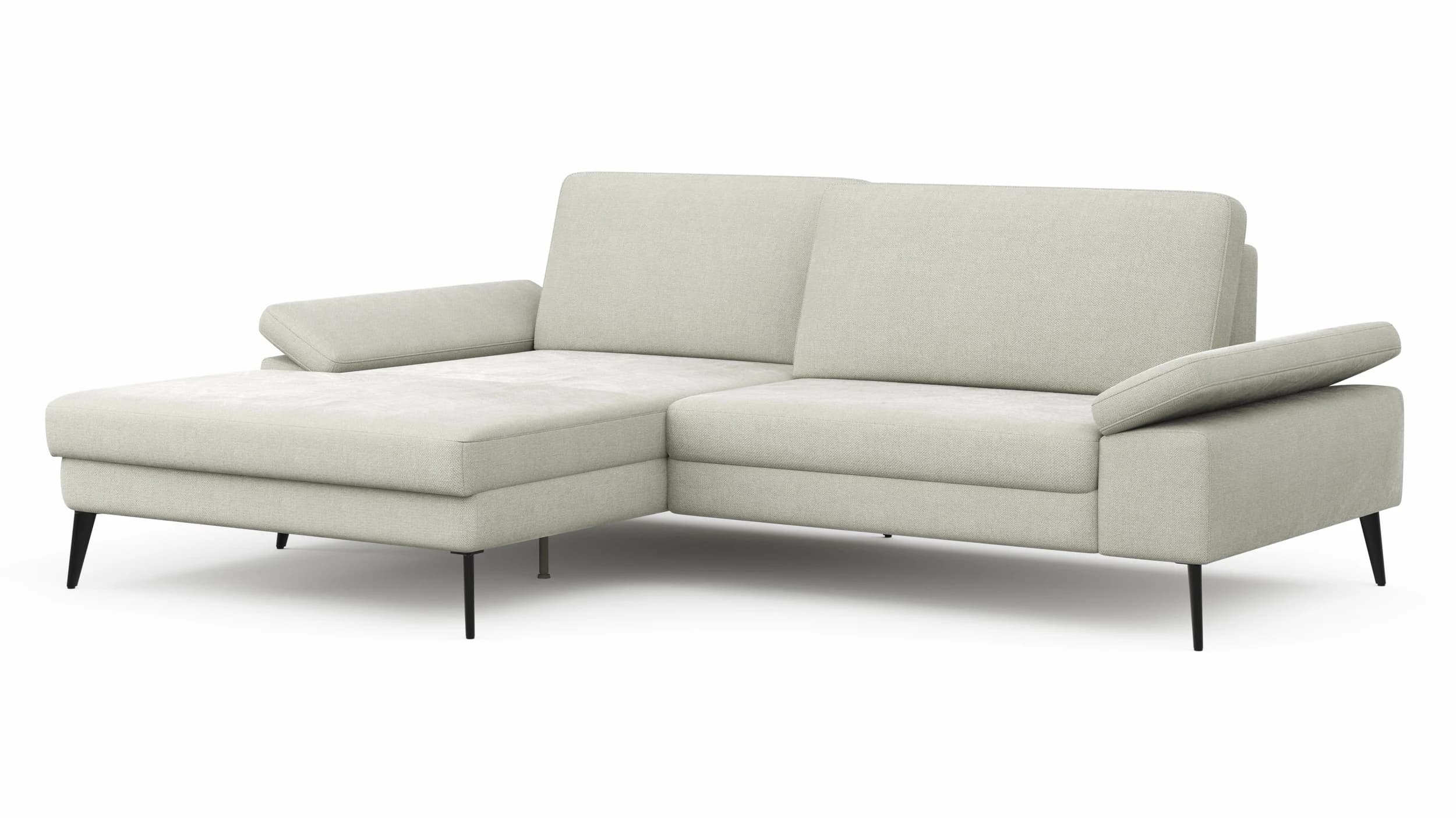 Ecksofa Houston - Longchair groß links mit 1,75-Sitzer, inkl. Sitztiefenverstellung und Armlehne klappbar, Stoff, Natur