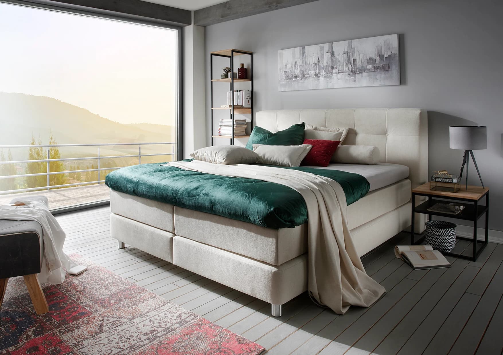 Boxspringbett Alpin - Liegefläche ca. 180x200 cm, Stoff, Graubeige