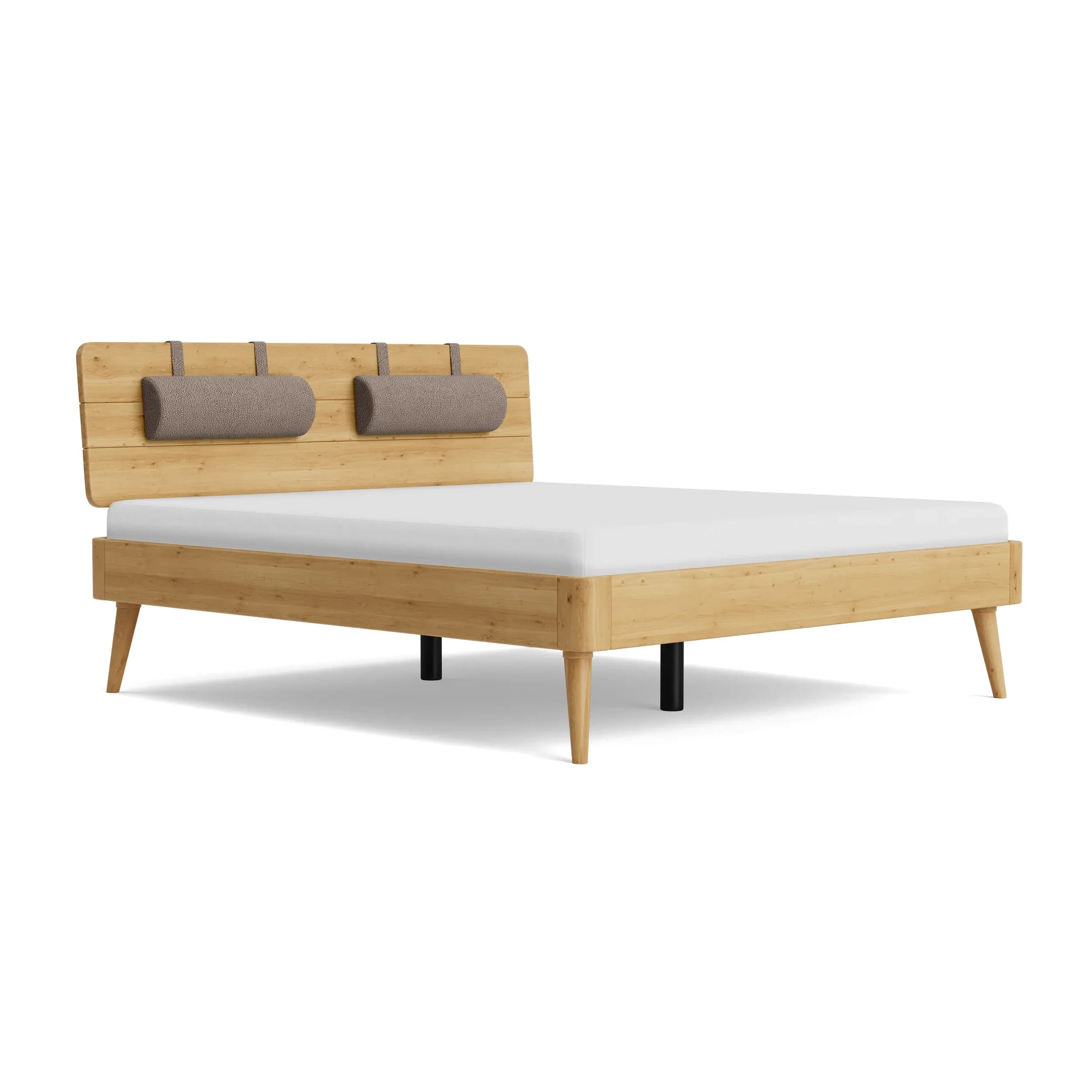 Bettgestell Fjella - Liegefläche ca. 180x200 cm, Hängekissen braun, Wildeiche massiv bianco