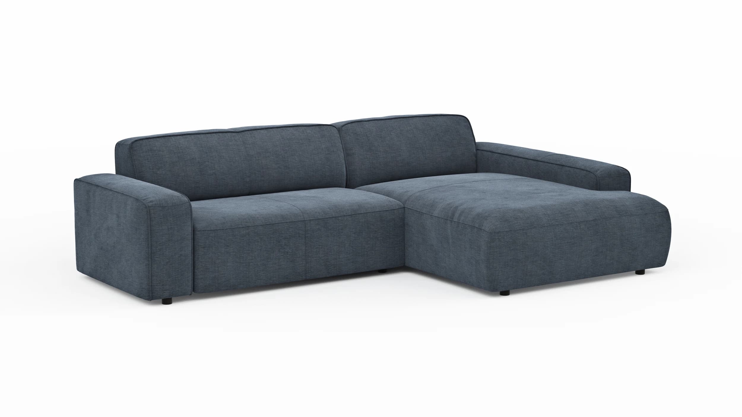 Ecksofa Denver - 2-Sitzer mit Longchair rechts, Stoff, Blau