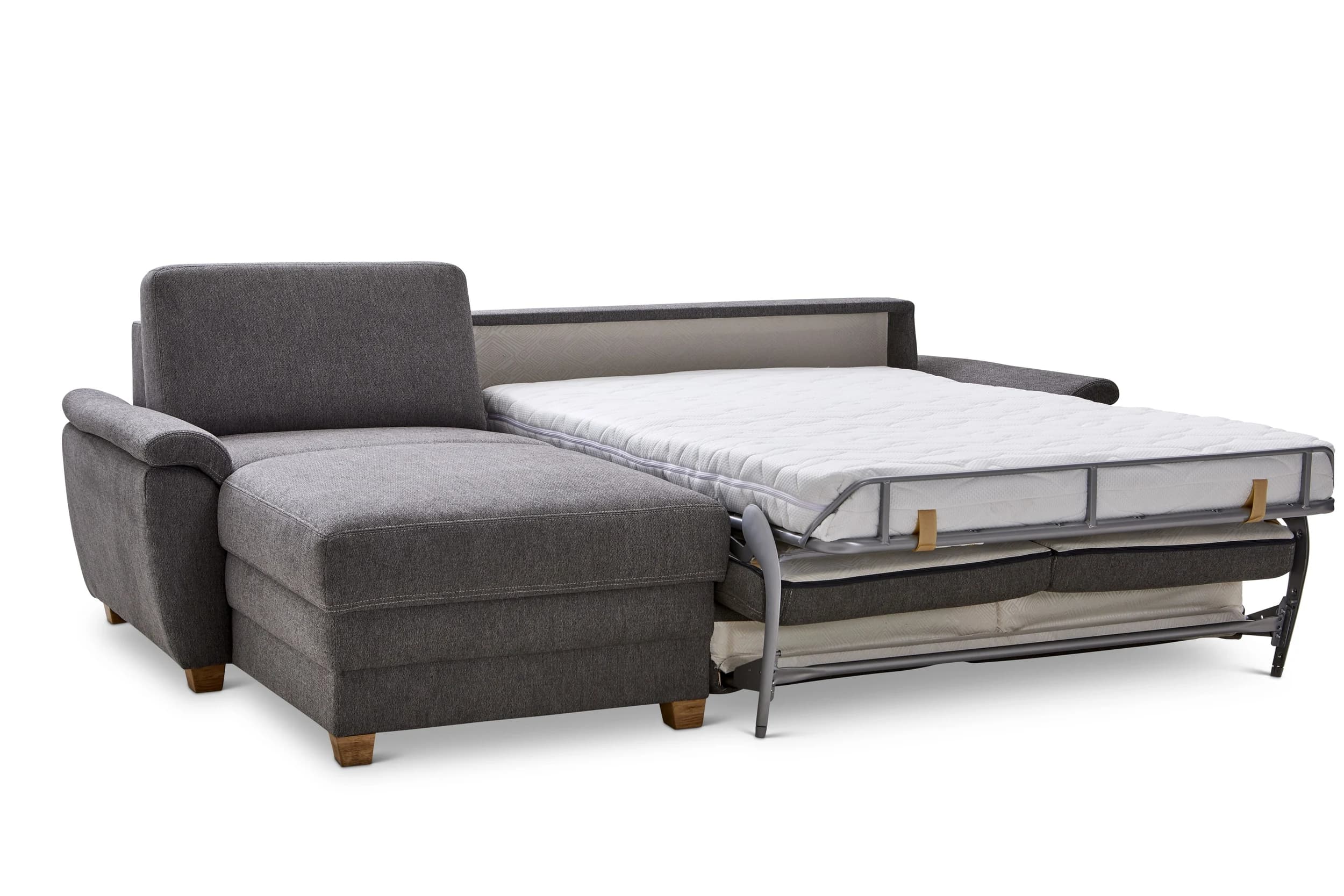 Ecksofa Lakeville 1 - Longchair links mit 2-Sitzer inkl. Schlaffunktion mit Bettkasten, Stoff, Grau