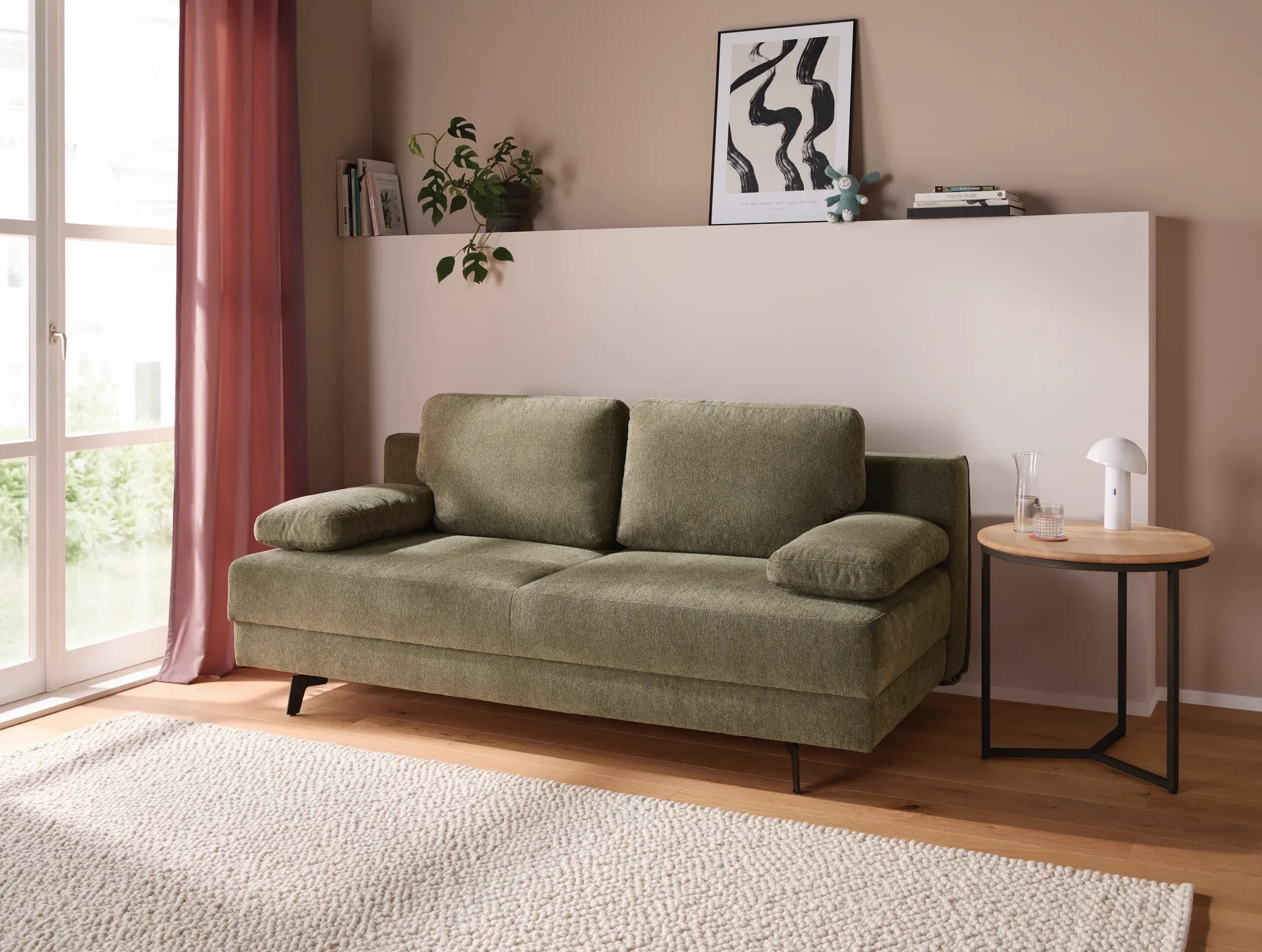 Schlafsofa Carmona - 2-Sitzer inkl. Schlaffunktion und Bettkasten, Stoff, Grün