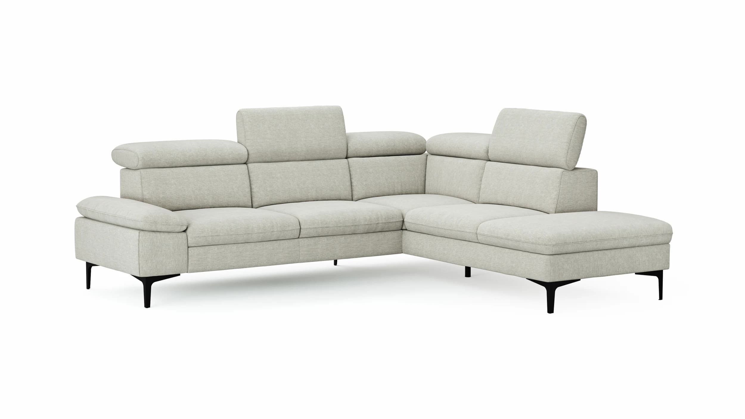 Ecksofa Felipa - 2,5-Sitzer mit Ecke rechts inkl. Kopfteil verstellbar, Stoff, Natur