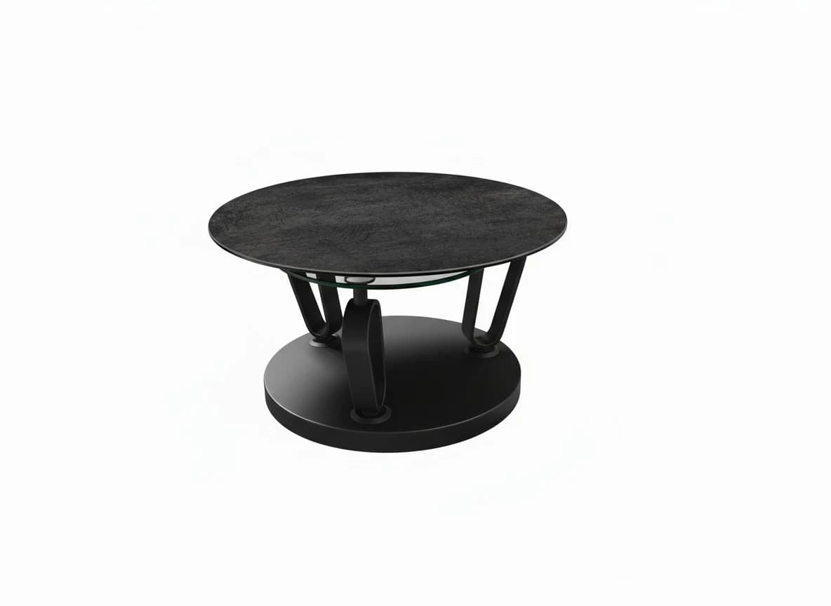Couchtisch - Platten drehbar, BH ca. Ø77/132x43 cm, Keramik, Titan