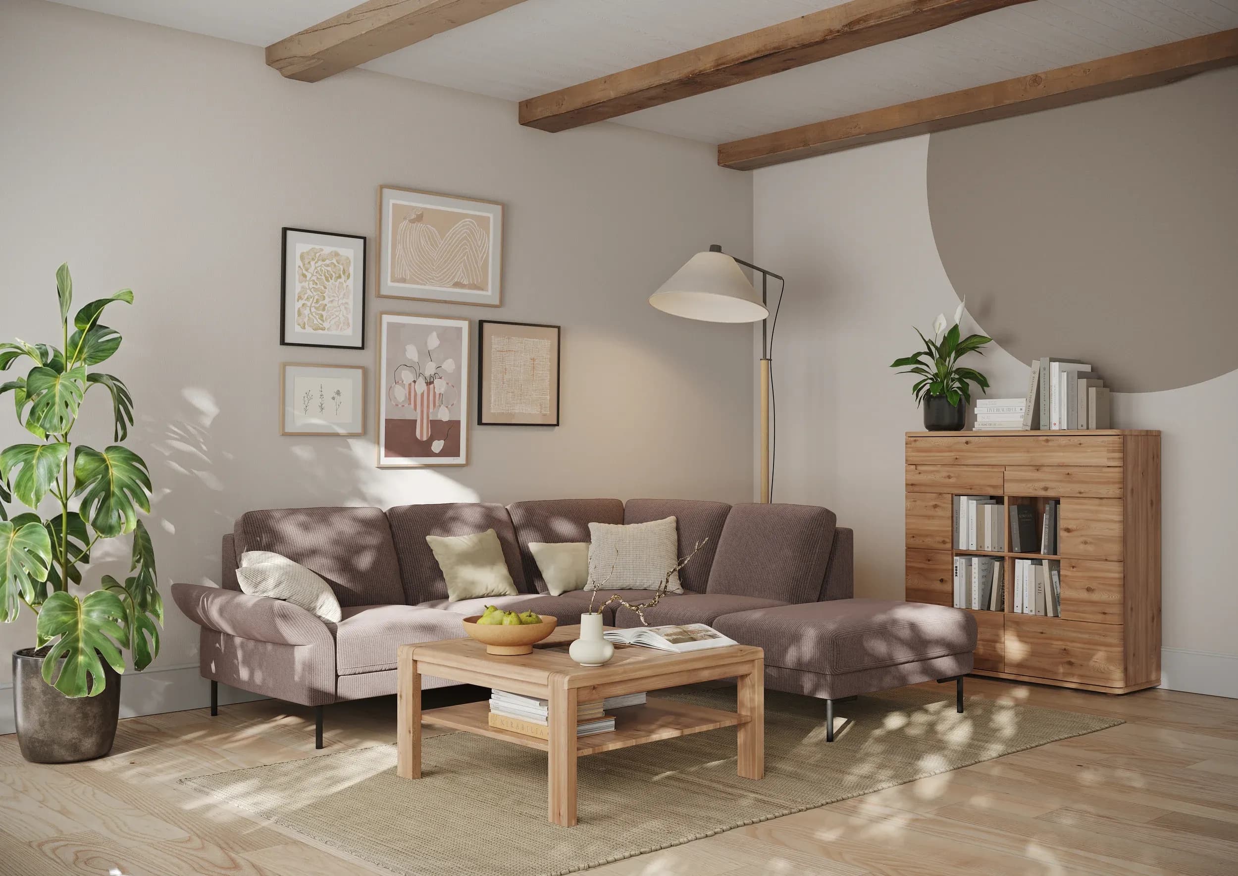 Ecksofa Rockport A - 2,5-Sitzer mit Ecke rechts, inkl. Sitzauszug (motorisch) und Armlehne klappbar, Stoff, Braun