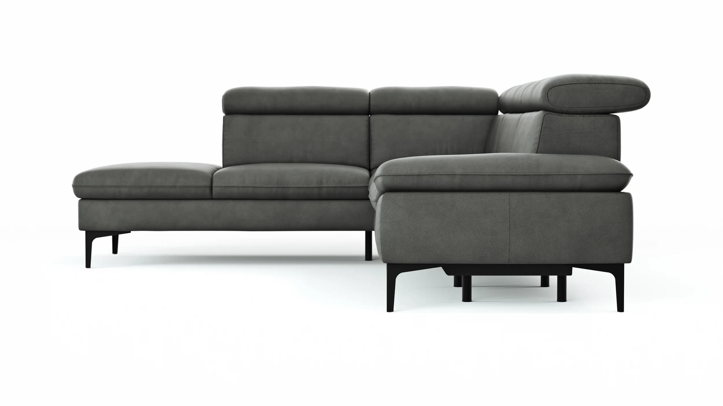 Ecksofa Felipa - Ecke links mit 2,5-Sitzer inkl. Armlehne verstellbar und Rückenlehne/Sitztiefe verstellbar (motorisch), Leder, Grau