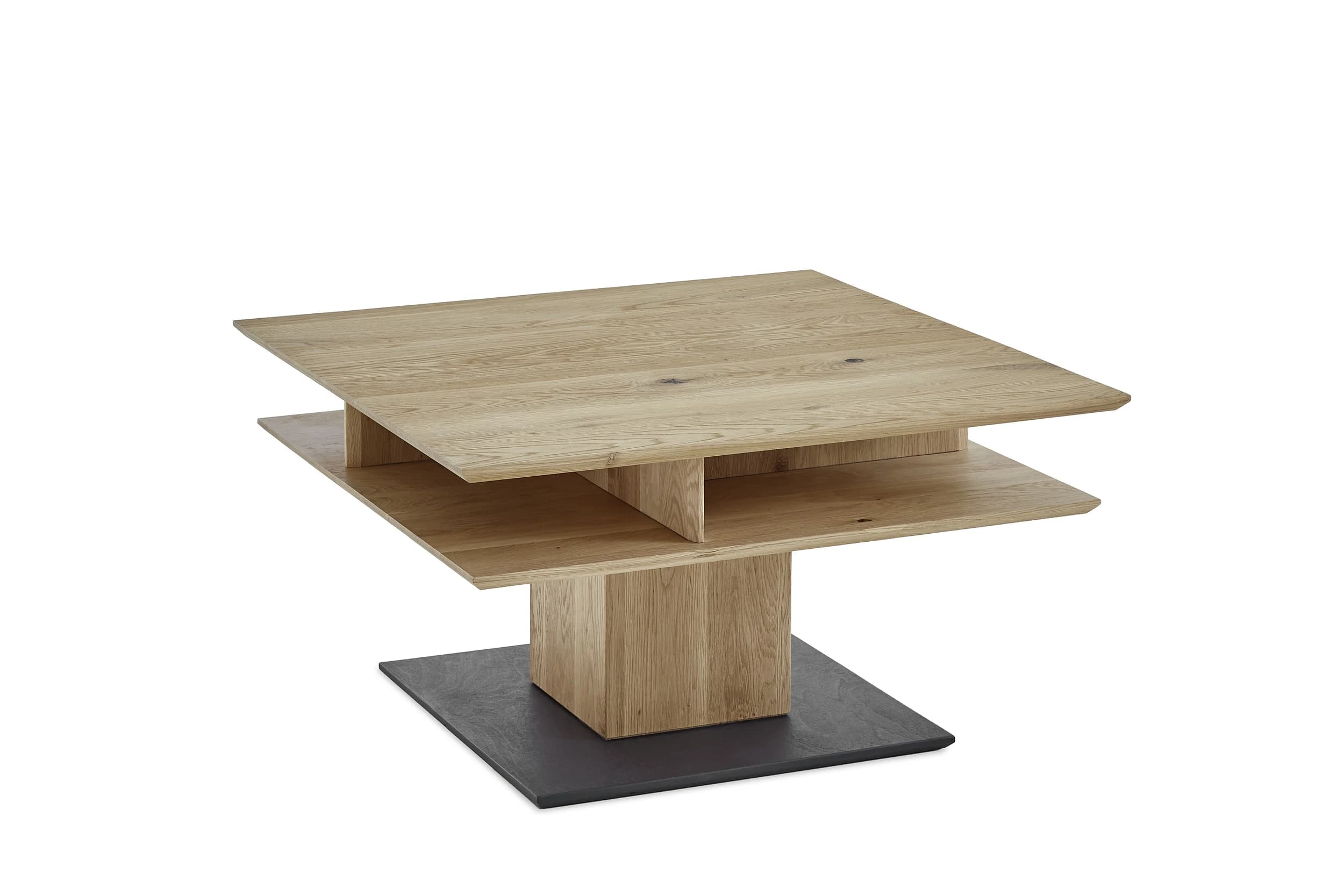 Couchtisch - höhenverstellbar L/B/H 85x85x48/63 cm, Kerneiche massiv