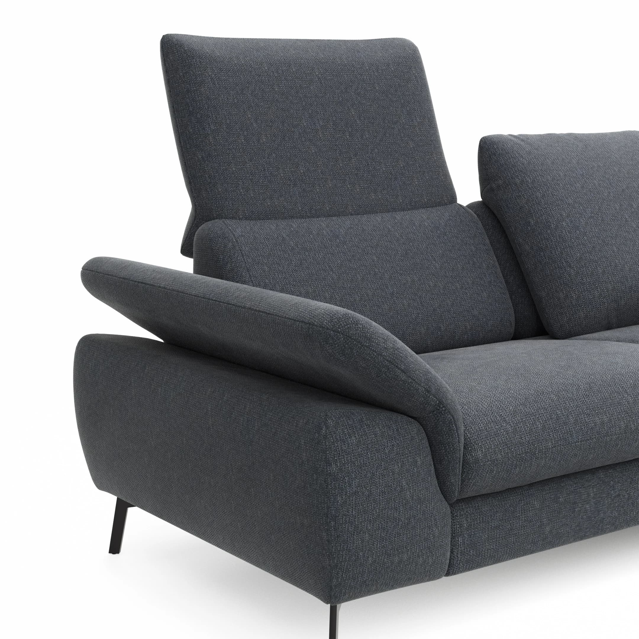 Ecksofa Gotera - 1,5-Sitzer med. + 1,5-Sitzer med. mit Longchair rechts inkl. Rückenlehne verstellbar, Stoff, Anthrazit