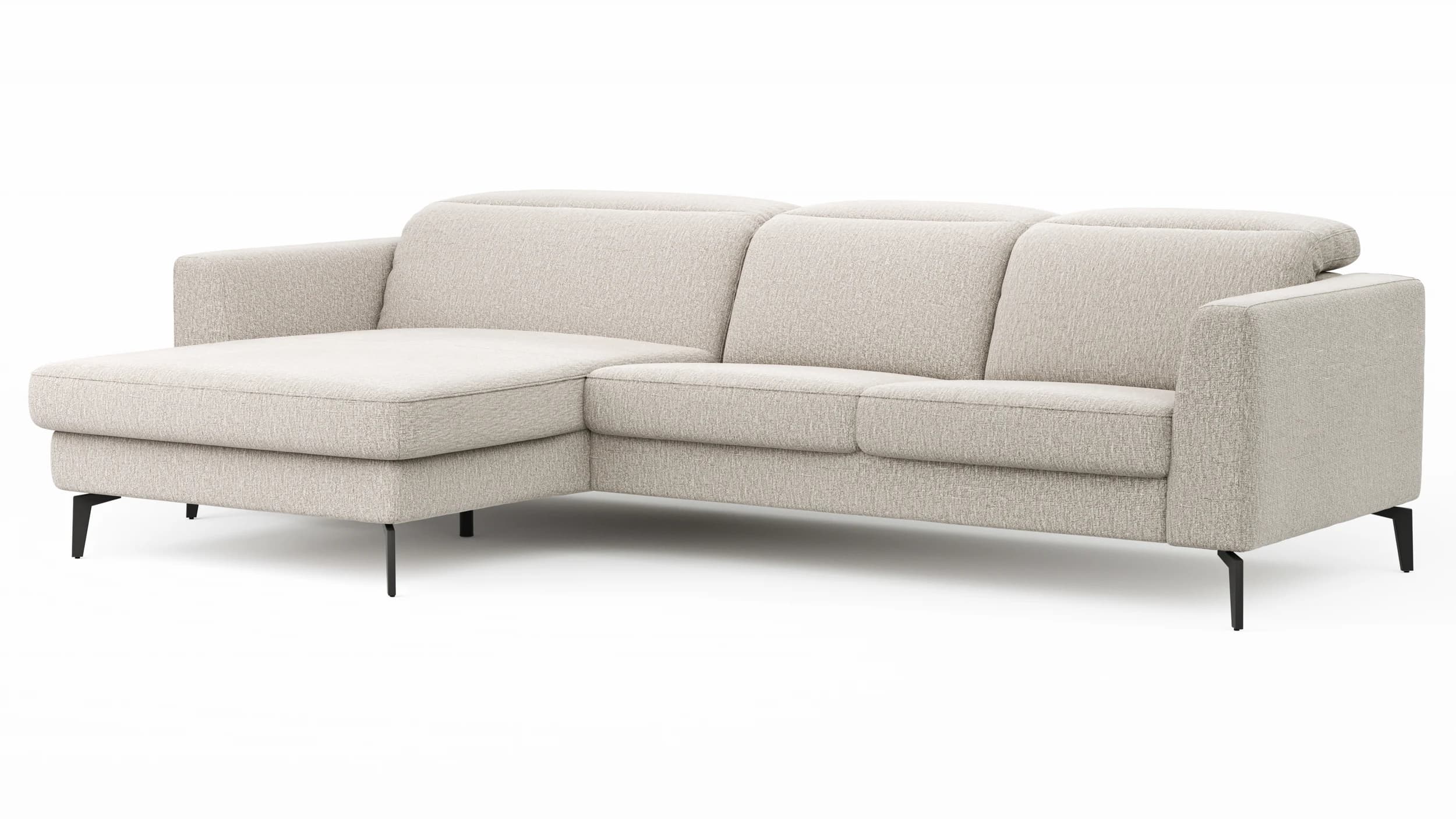Ecksofa Rafaela 2.0 - Longchair mit 2,5-Sitzer rechts inkl. Sitzvorzug, Kopteilverstellung motorisch und Relaxfunktion motorisch im Longchair, Stoff, Champagner
