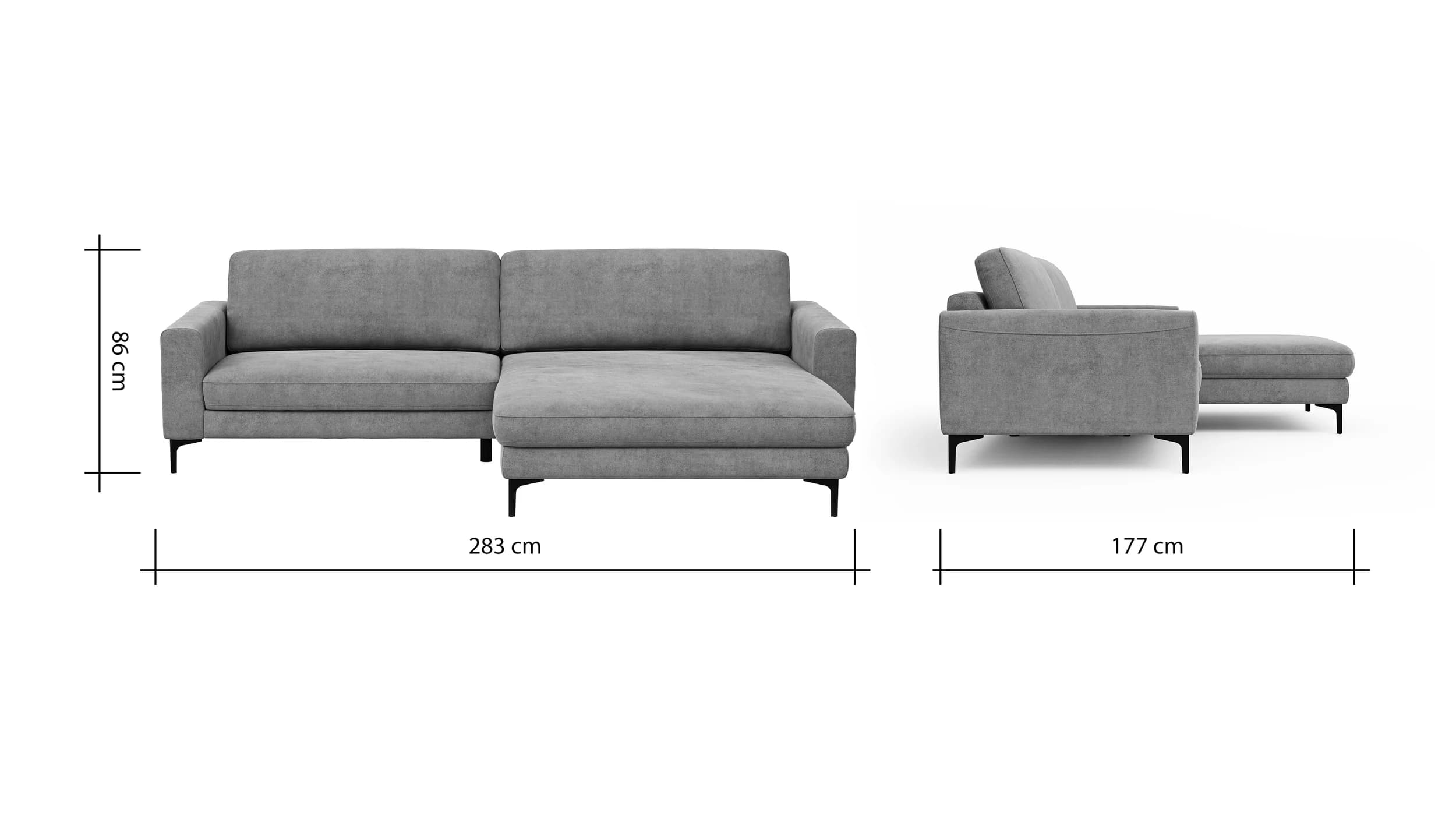 Ecksofa Oviedo - 1,5-Sitzer mit Longchair rechts, Stoff, Grau