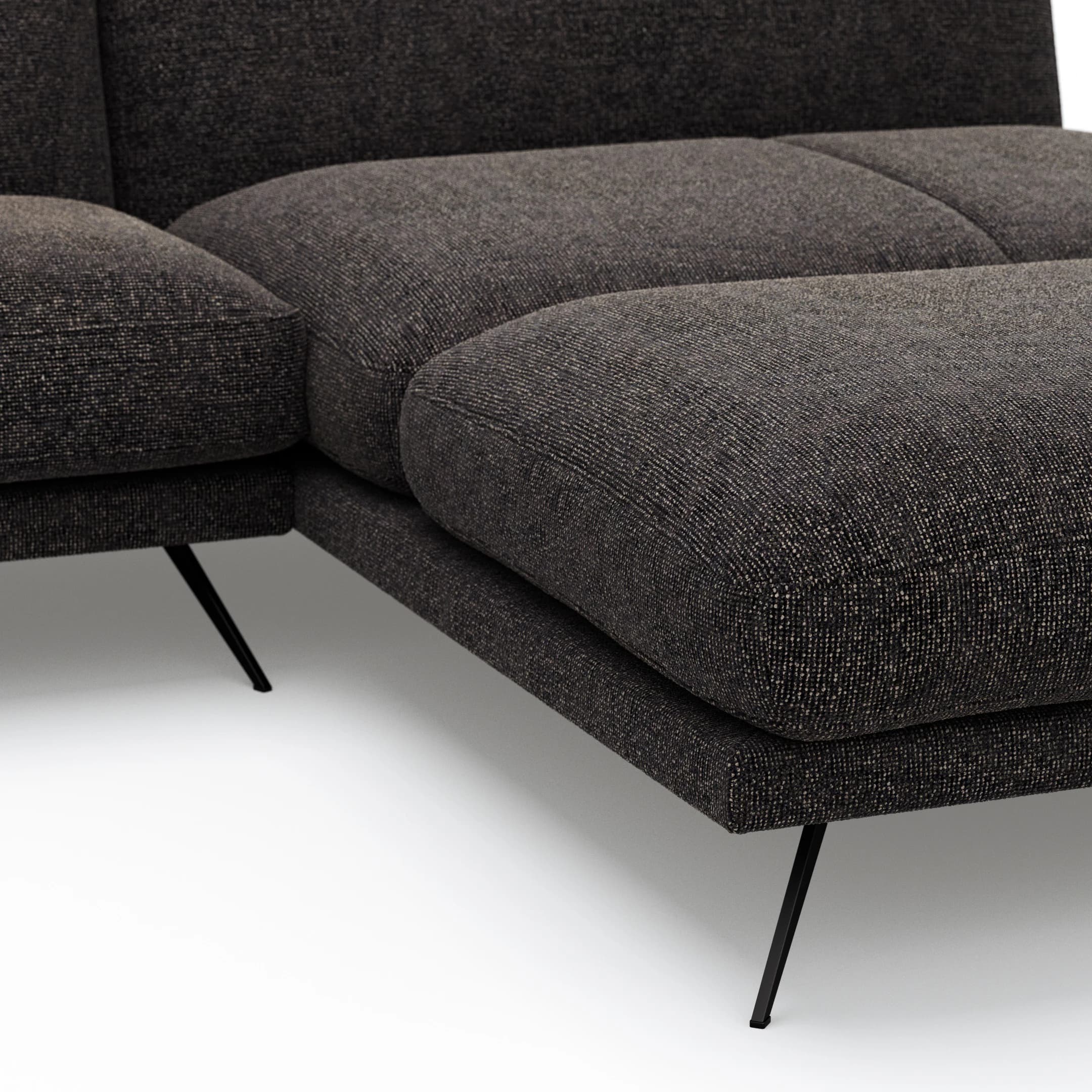 Ecksofa Valdemoro - 2,5-Sitzer mit Longchair rechts inkl. Rückenlehne verstellbar, Stoff, Anthrazit