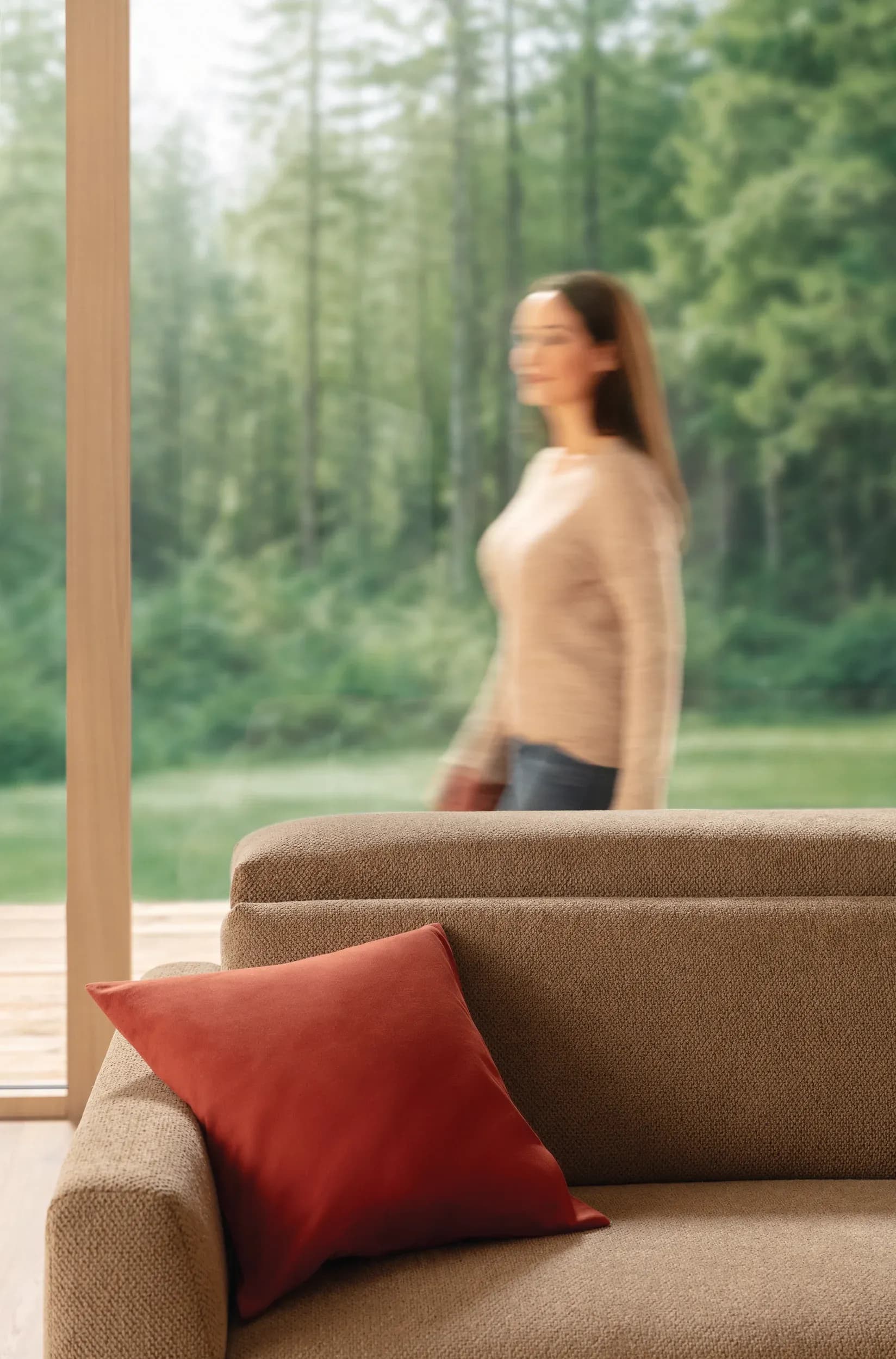 Sofa Braska - 1,75-Sitzer mit Longchair rechts, inkl. Relaxfunktion (motorisch) und Kopfstütze verstellbar, Stoff, Rauchbraun