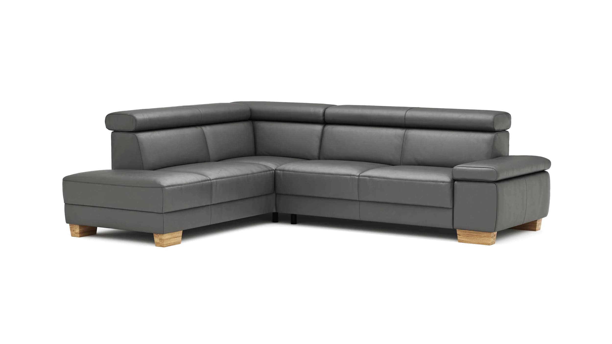 Ecksofa Philadelphia - Ecke links, 2,5-Sitzer, Kopfteil verstellbar (manuell), Sitzvorzug (motorisch),  Leder, Anthrazit