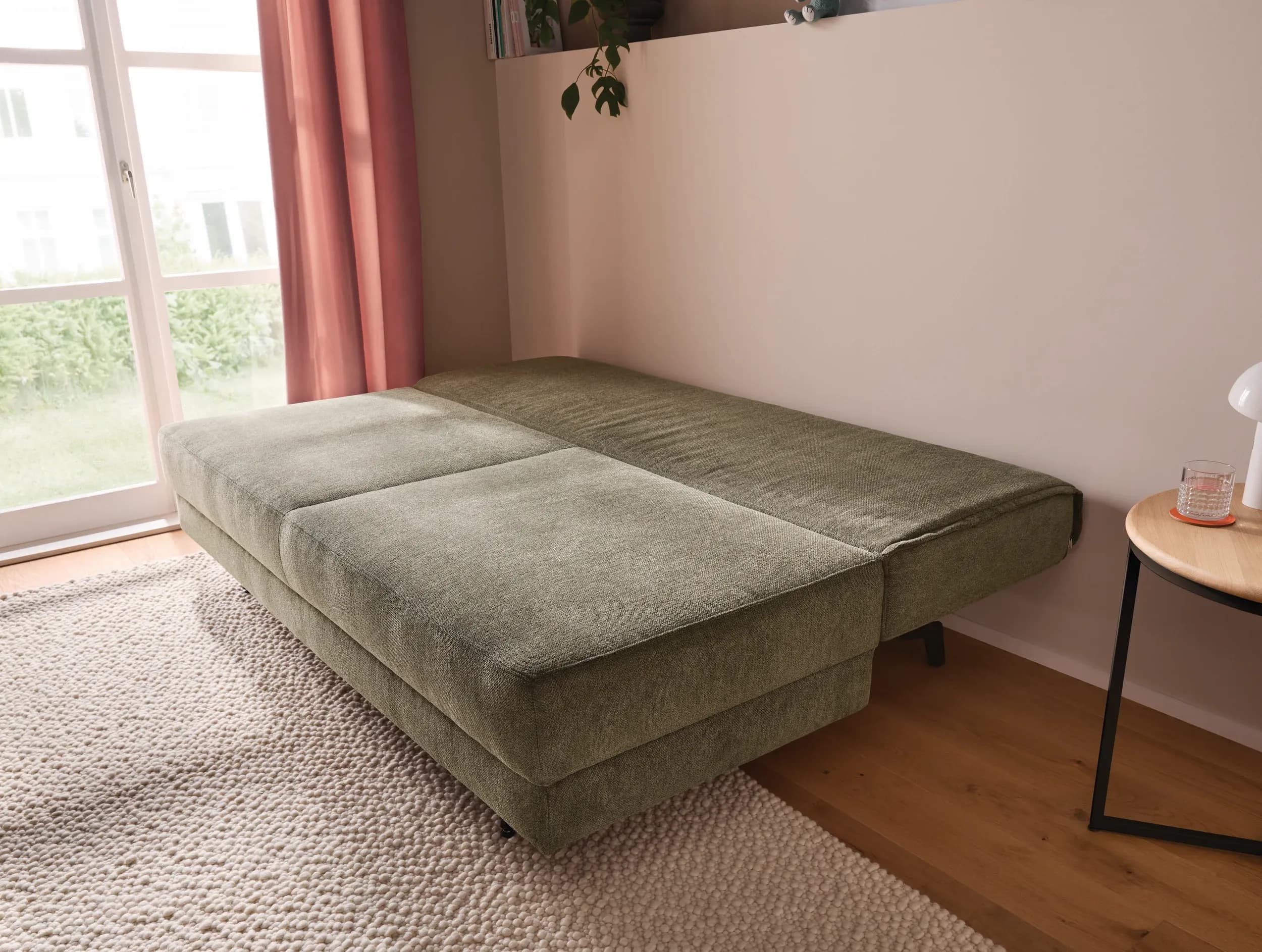 Schlafsofa Carmona - 2-Sitzer inkl. Schlaffunktion und Bettkasten, Stoff, Grün