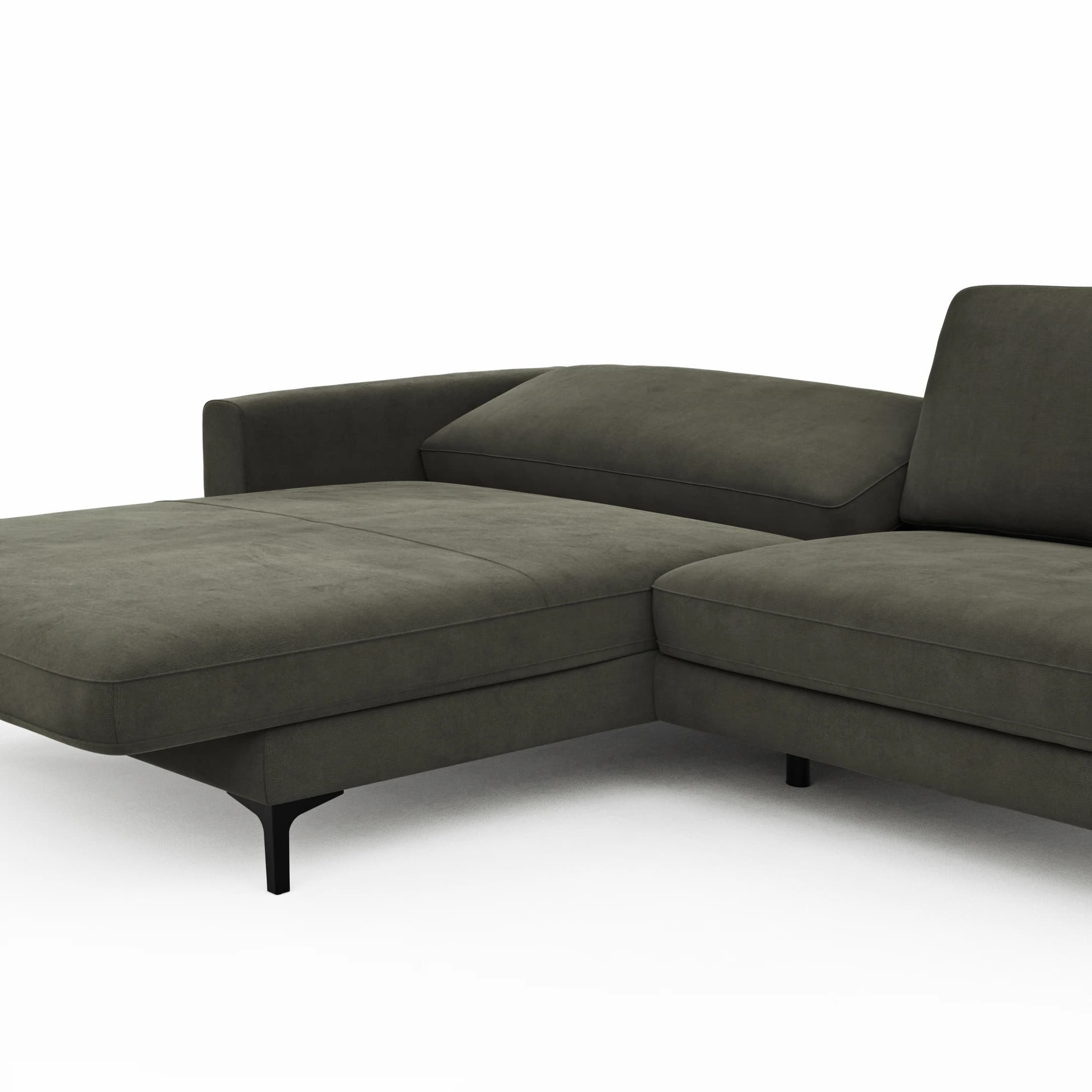 Ecksofa Oviedo - Longchair links mit 1,5-Sitzer inkl. Relaxfunktion (motorisch), Stoff, Braungrün