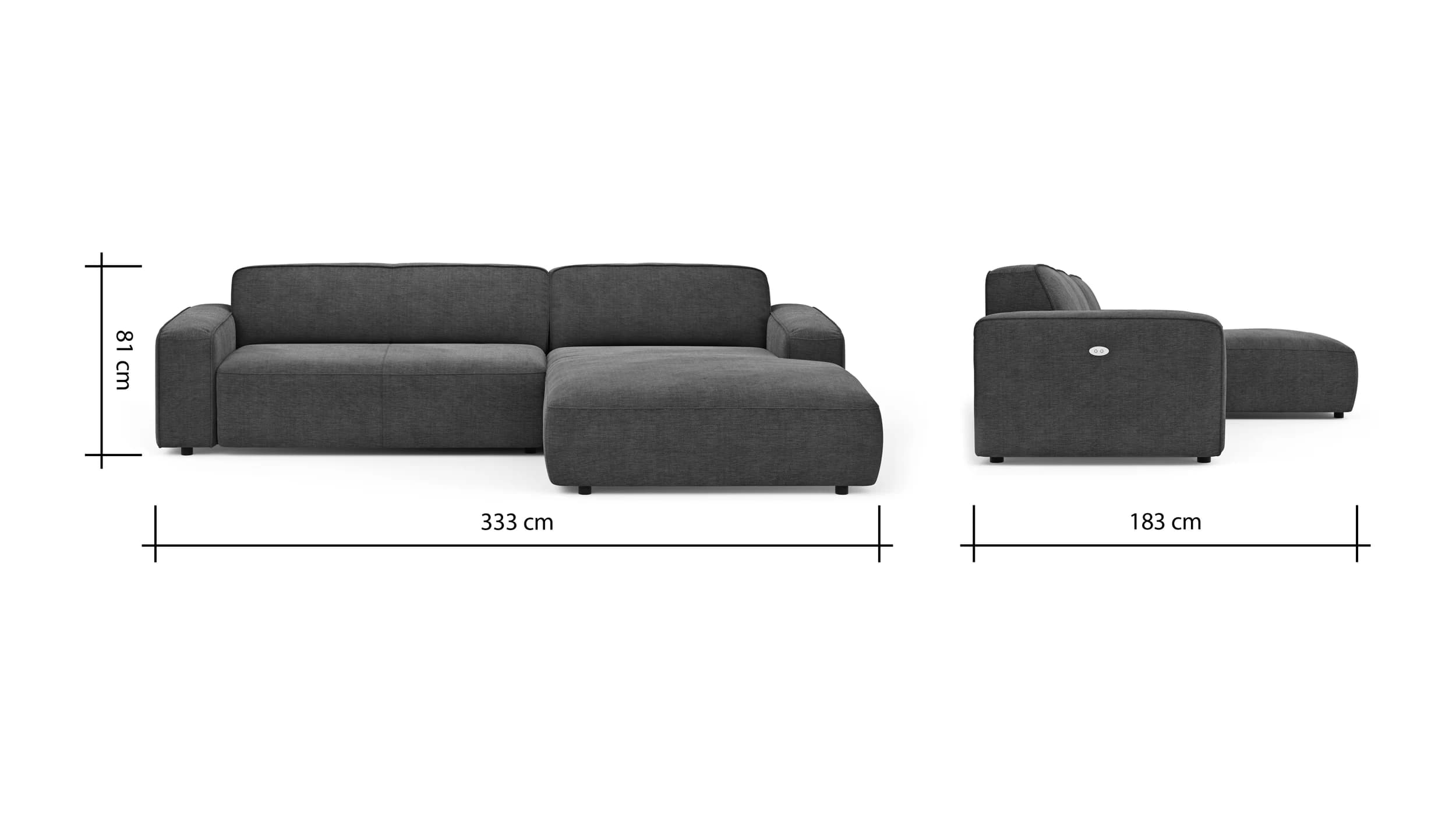 Ecksofa Denver - 2,5-Sitzer mit Longchair rechts, inkl. Sitzvorzug (motorisch), Stoff, Blau