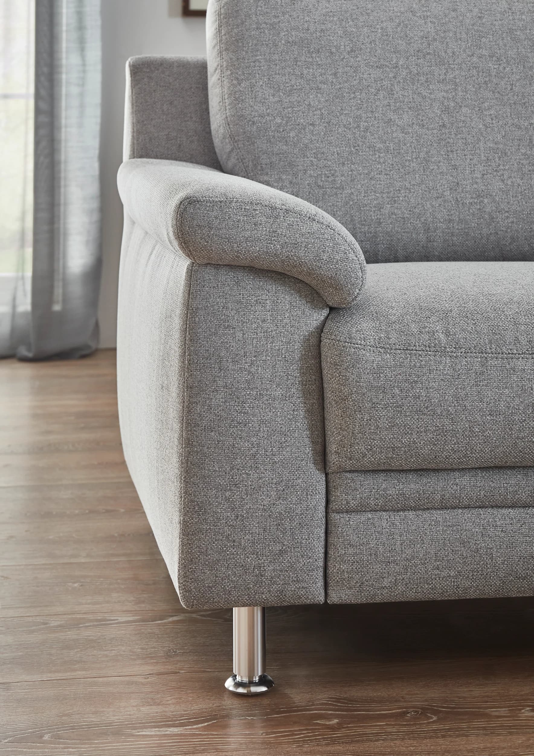 Ecksofa EM Athen - 2,5-Sitzer mit Ecke rechts, Stoff, Hellgrau