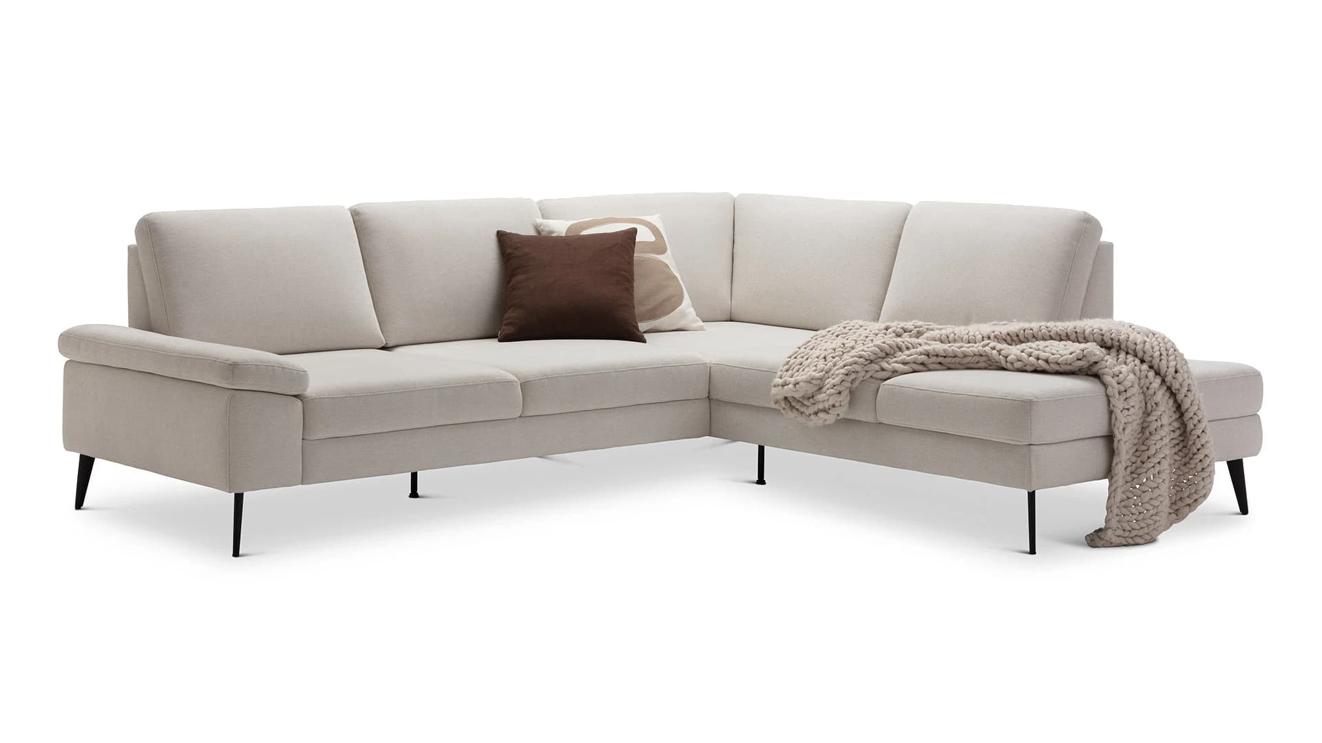 Ecksofa Houston - 2,5-Sitzer, Eckelement und 1-Sitzer mit Abschlussteil rechts,  inkl. Sitztiefenverstellung und Armlehne klappbar, Stoff, Natur