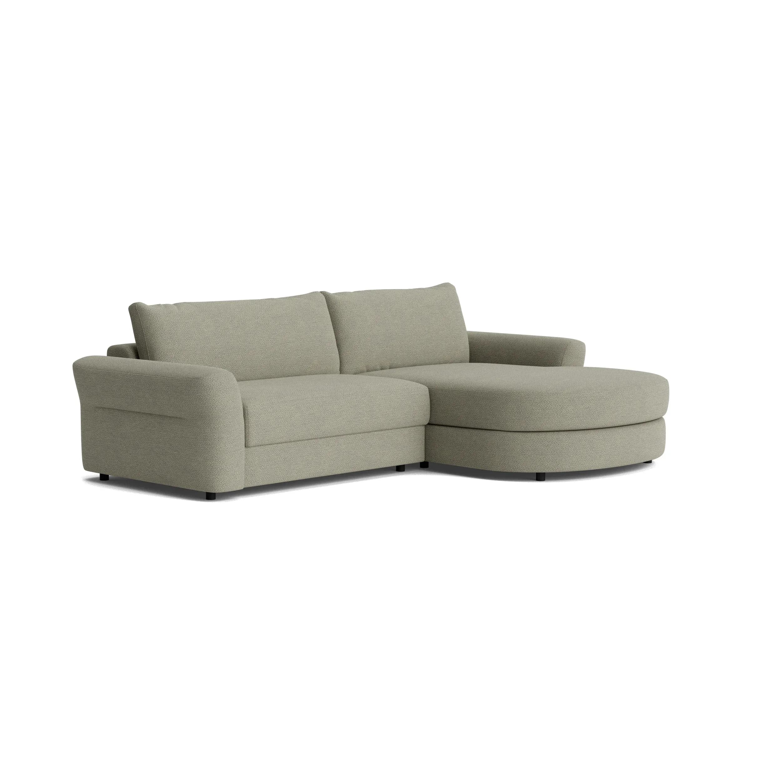 Ecksofa Almeria - 1,75-Sitzer mit runden Longchair rechts, Stoff, Schlammgrün