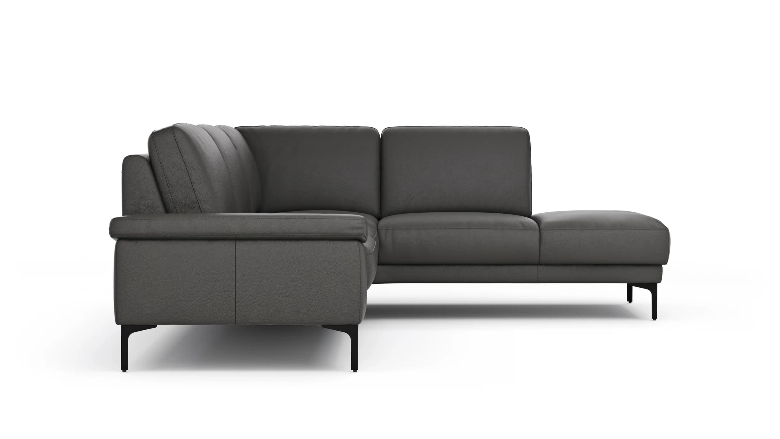 Ecksofa Matero - 2-Sitzer mit Ecke rechts, Leder, Anthrazit