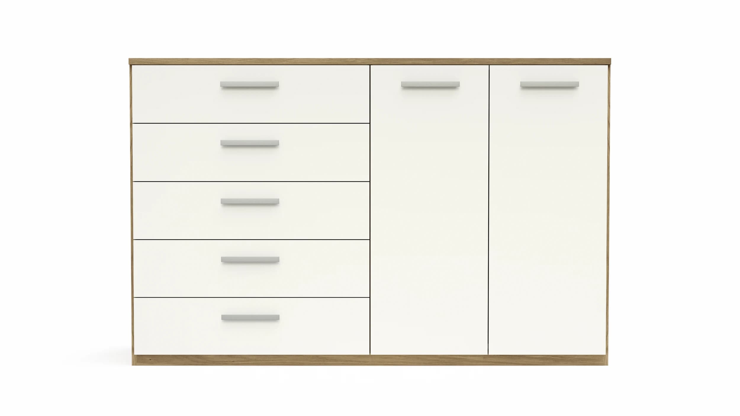 Kommode Viana - Balkeneiche furniert, Weiß