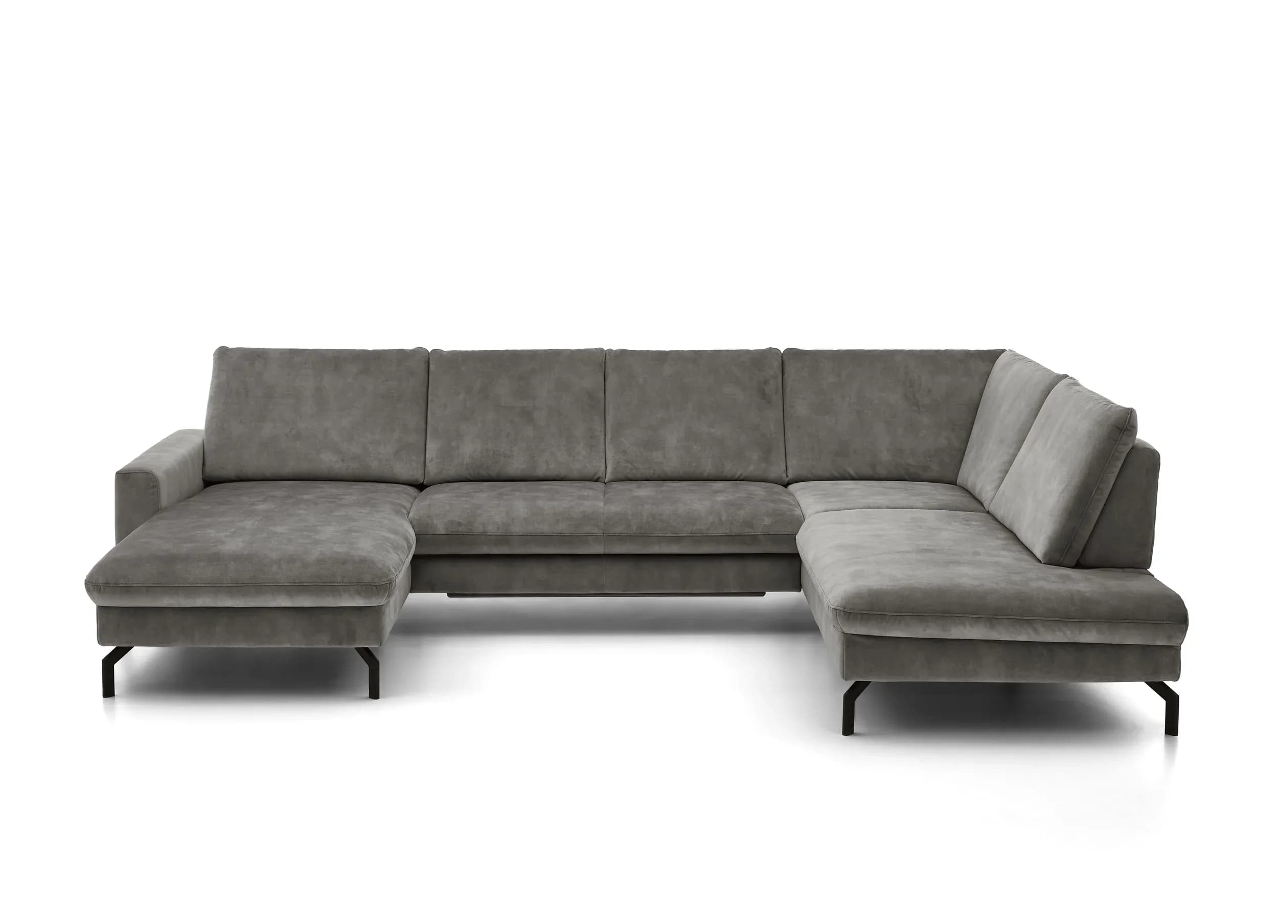 Wohnlandschaft - Longchair links, 2,5-Sitzer, Ecke rechts, Velour, Silbergrau