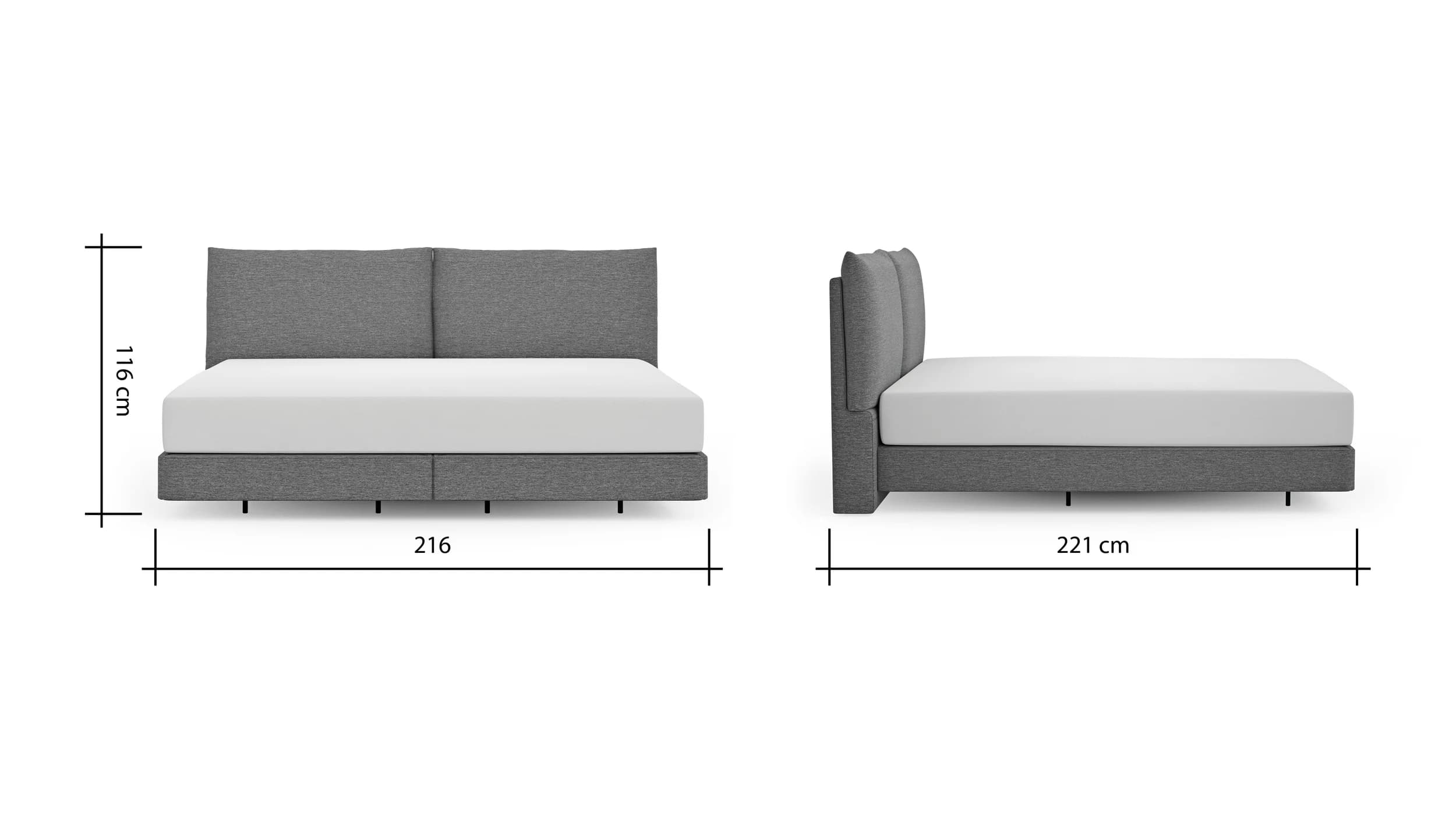 Boxspringbett Alpin - Liegefläche 200x200cm, Stoff, Anthrazit