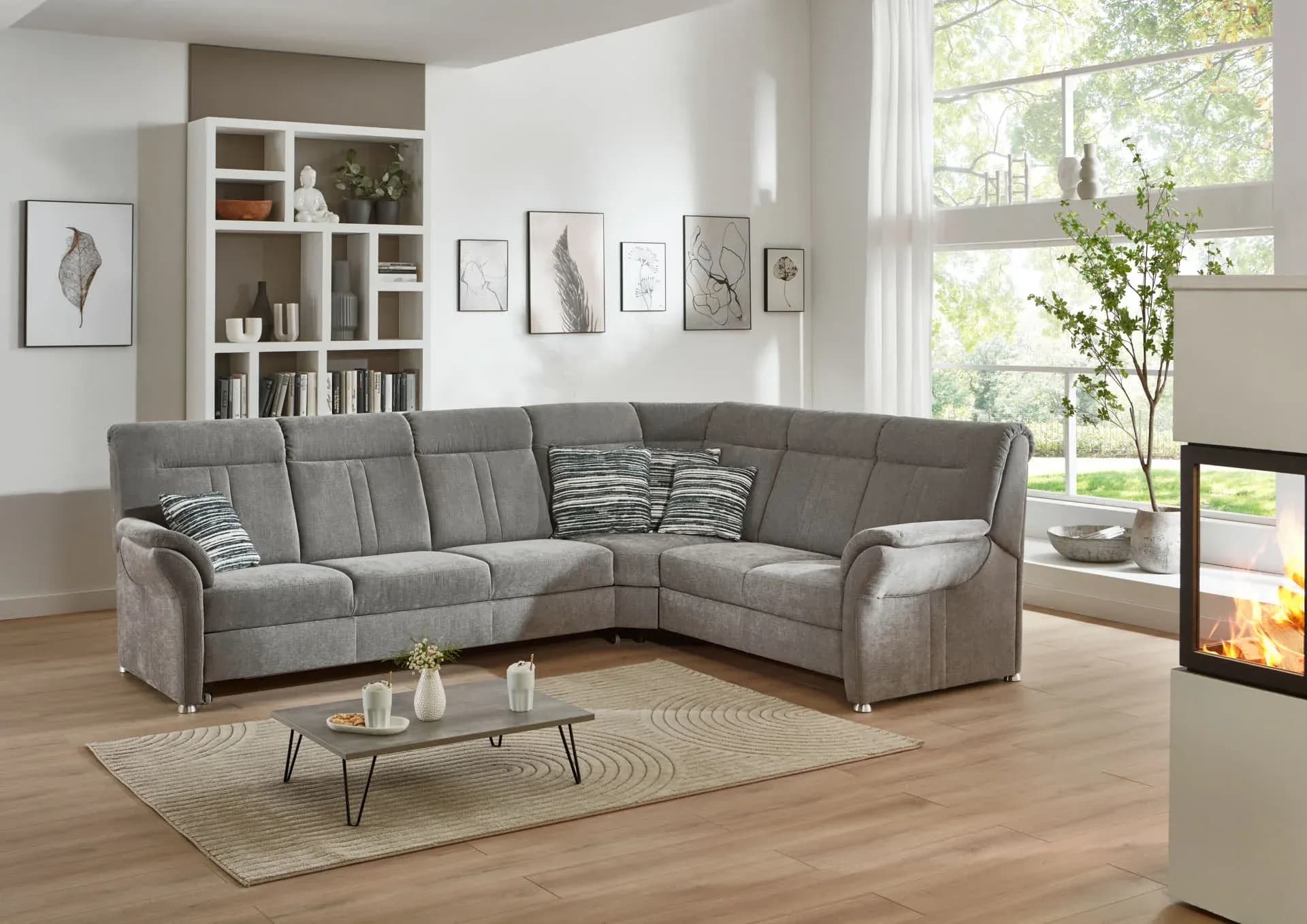 Ecksofa - 3-Sitzer mit Ecke rechts, Stoff, Grau