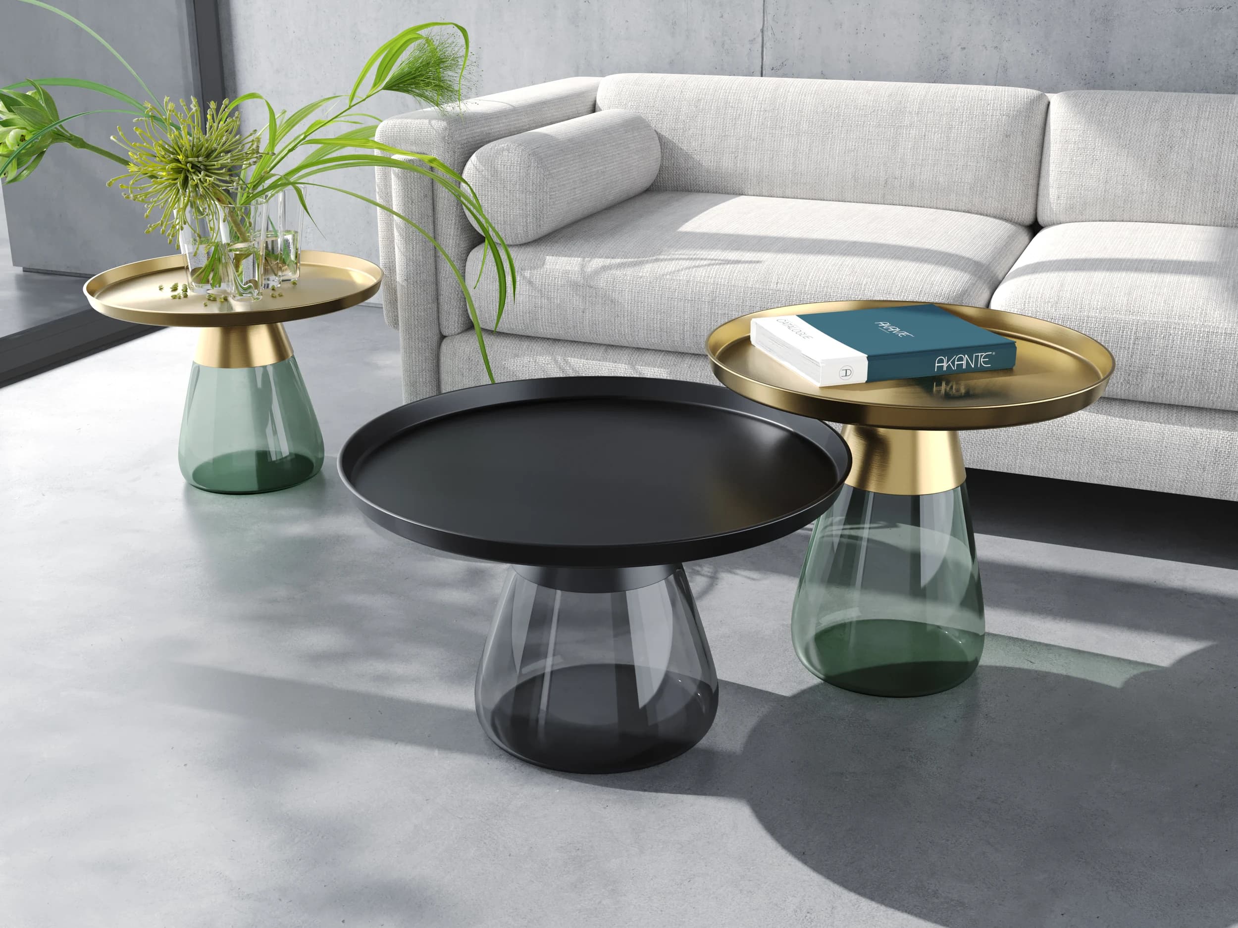 Couchtisch - LBH ca. 71x71x33 cm, Stahl Schwarz, Glas Grau getönt