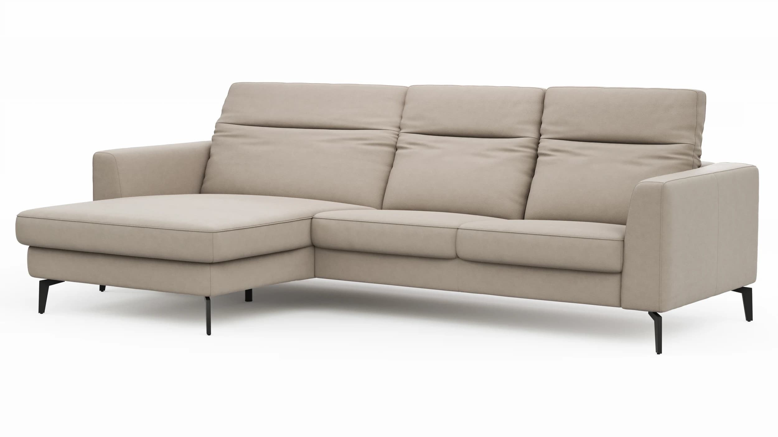 Ecksofa Rafaela 2.0 - Longchair mit 2,5-Sitzer rechts inkl. Kopfteilverstellung, Leder, Champagner