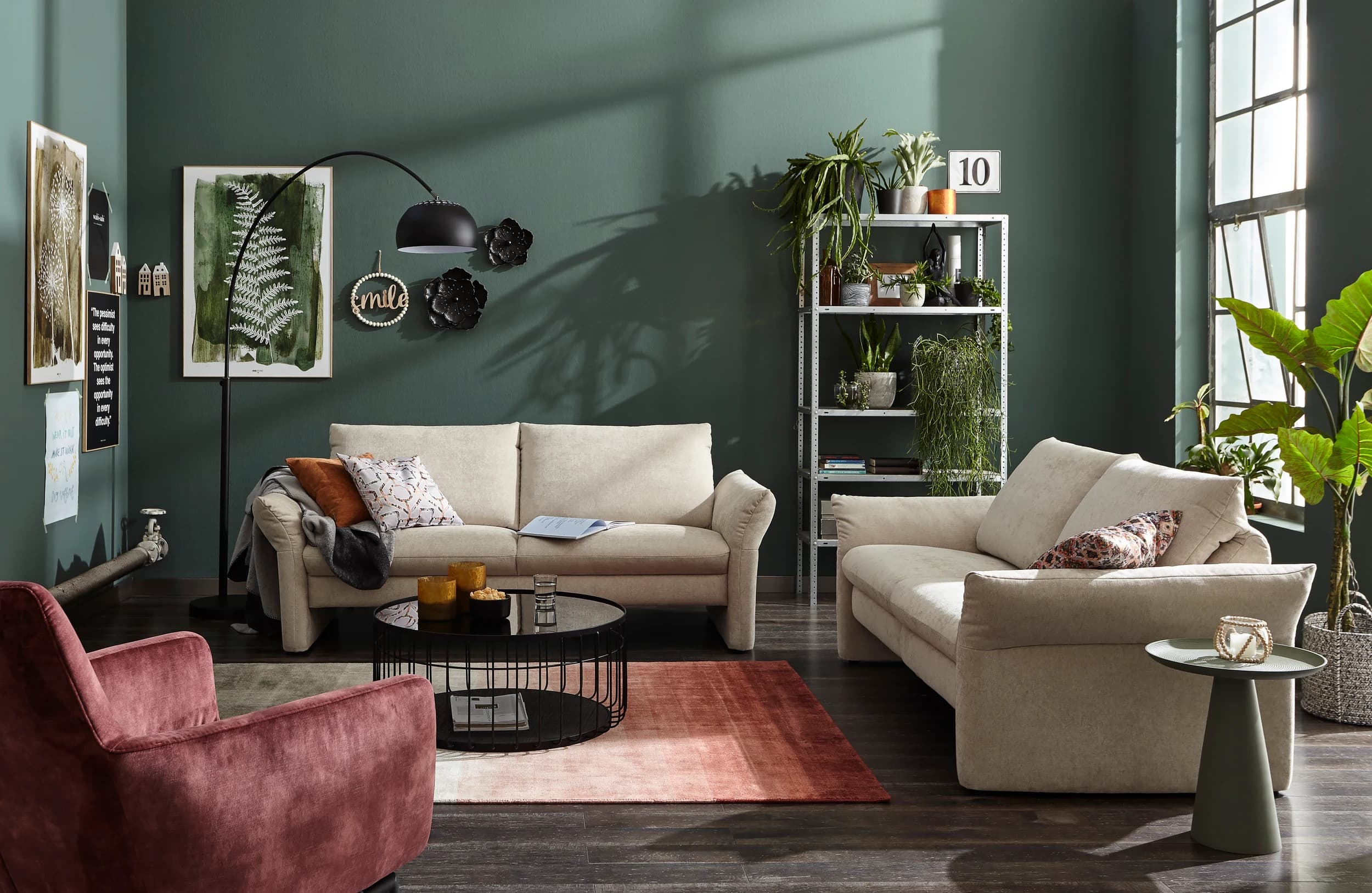 Sofa Gotera -  2,5-Sitzer inkl. Rückenlehne verstellbar, Stoff, Natur