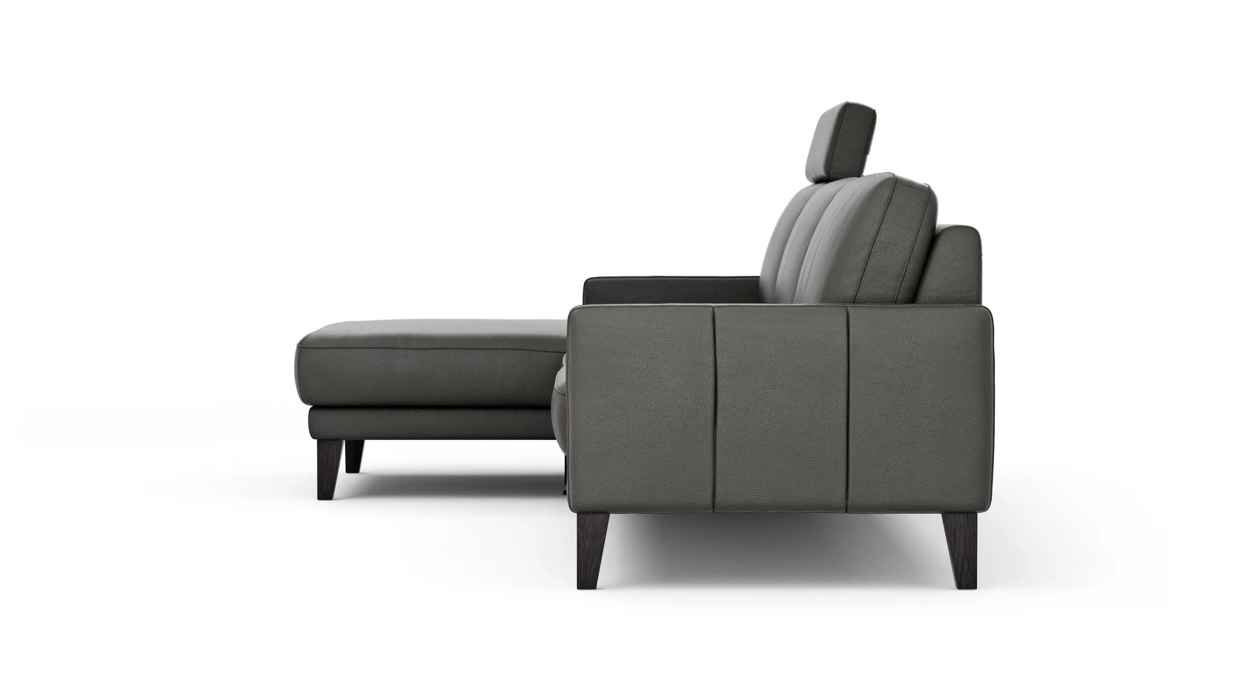 Ecksofa Matero - Longchair mit 2,5-Sitzer rechts inkl. Relaxfunktion motorisch, Leder, Anthrazit