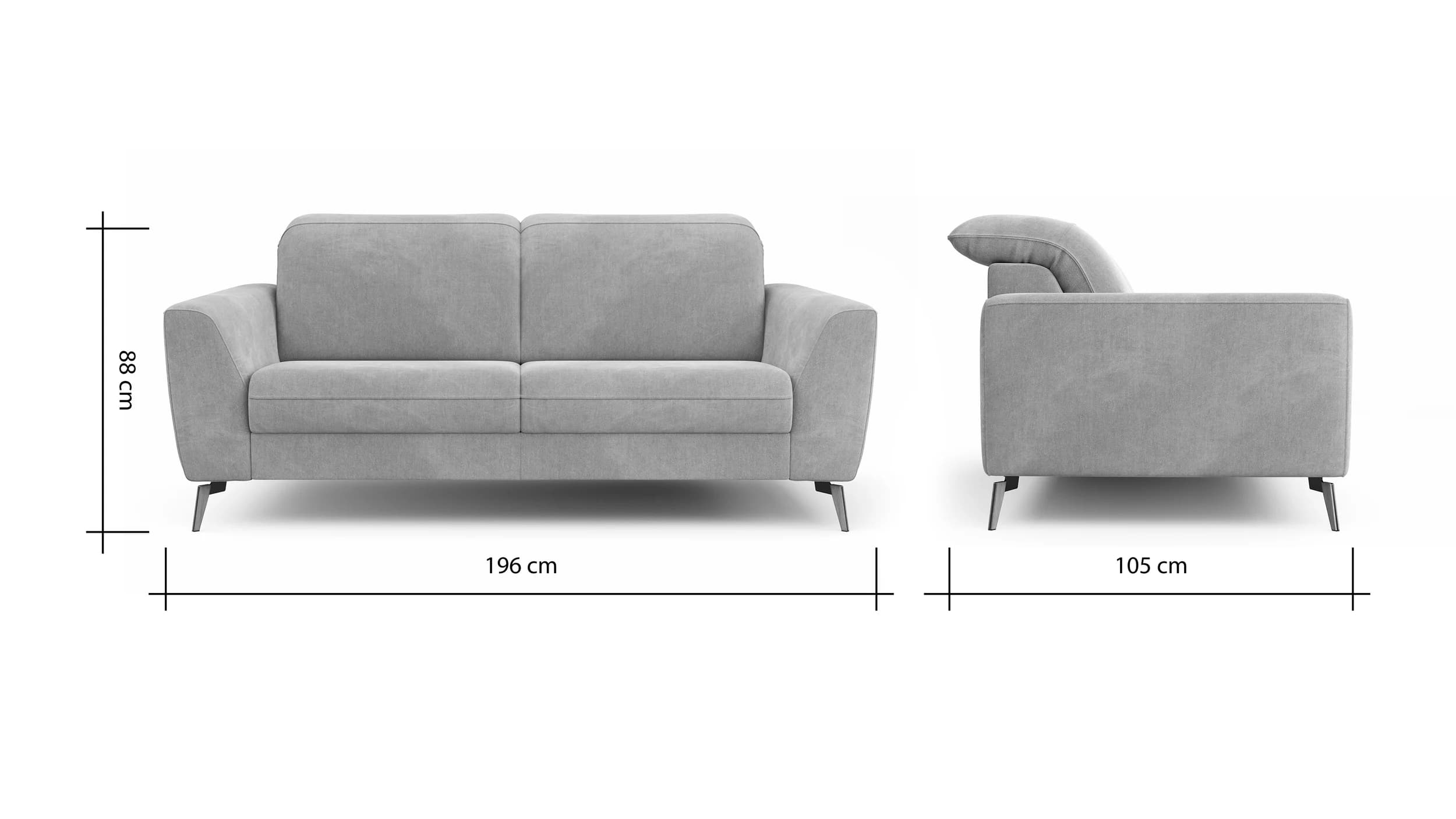 Sofa Tulsa KV - 2,5-Sitzer, inkl. Kopfteilverstellung, Leder, Graubeige