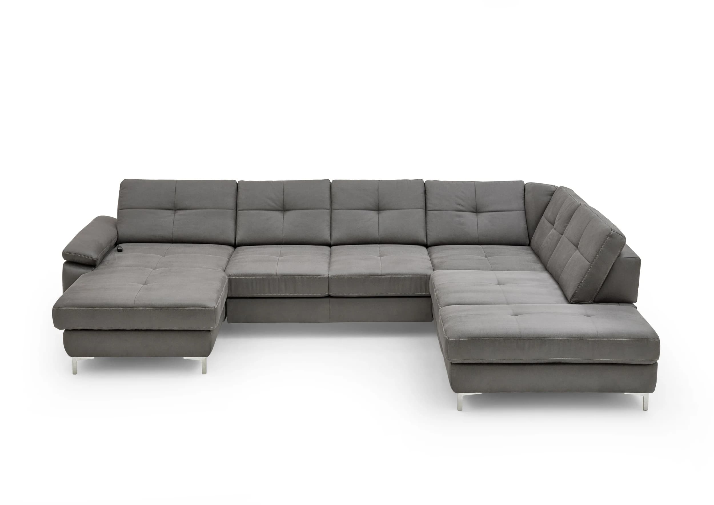 Wohnlandschaft - Longchair links mit 2,5-Sitzer und Ecke rechts, Sitztiefe verstellbar, Stoff, Eisengrau