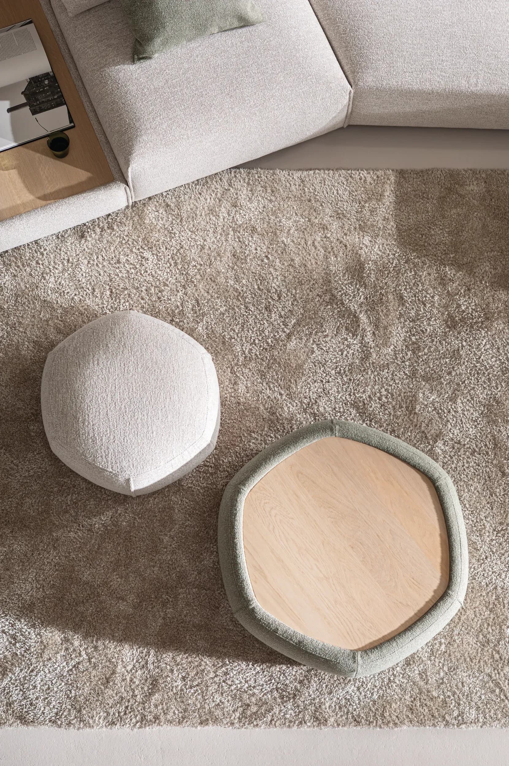 Hocker Serava/Honey - Large, mit Platte, Stoff, Olivgrün