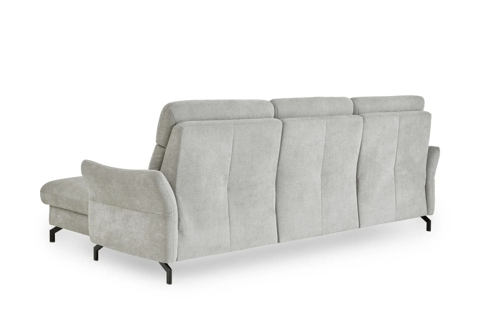 Ecksofa - 2-Sitzer mit Longchair rechts, Kopfteil verstellbar, Stoff, Silbergrau
