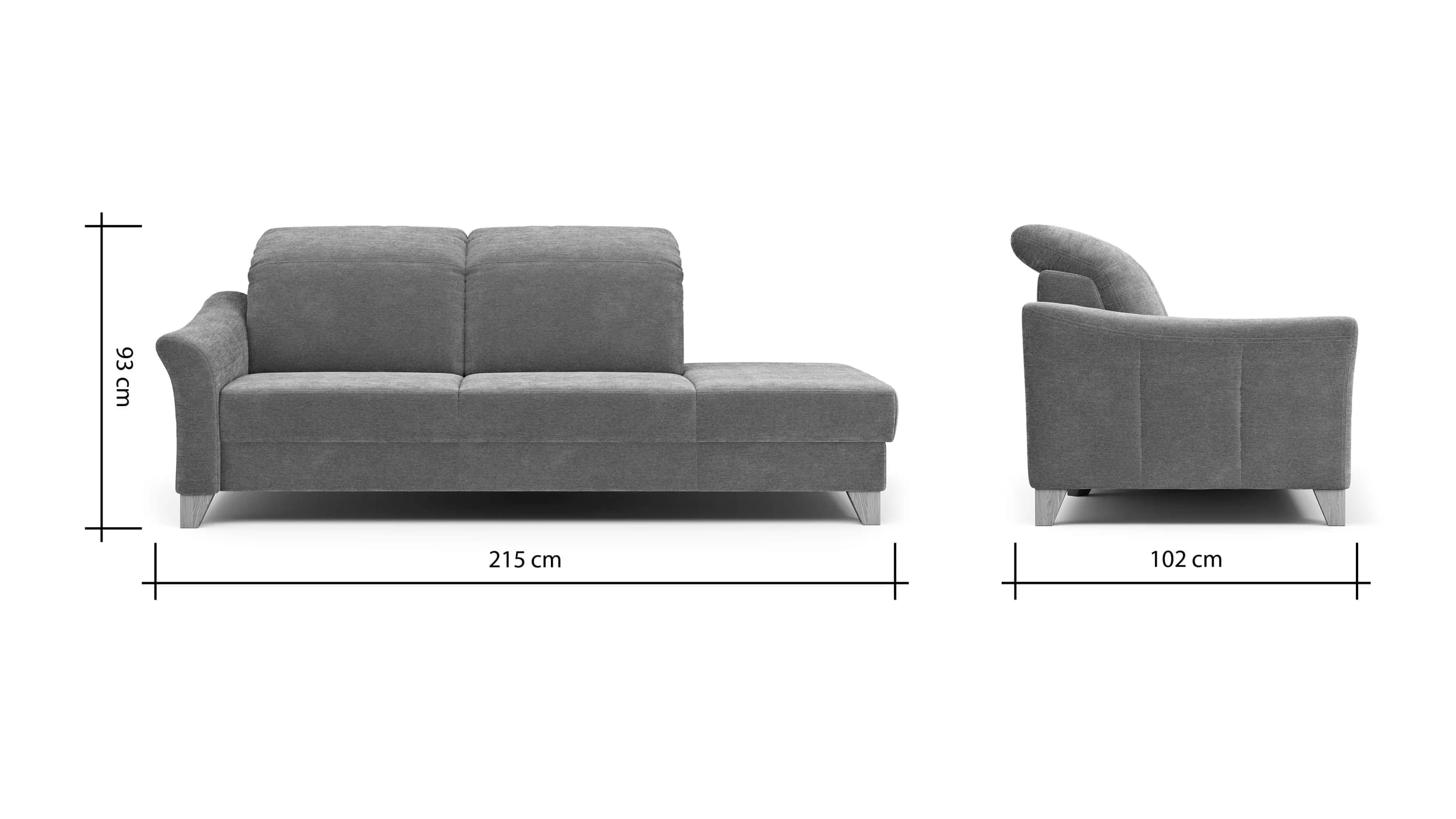 Sofa Canterbury - Recamiere links, inkl. Sitzvorzug (motorisch), Stoff, Silbergrau