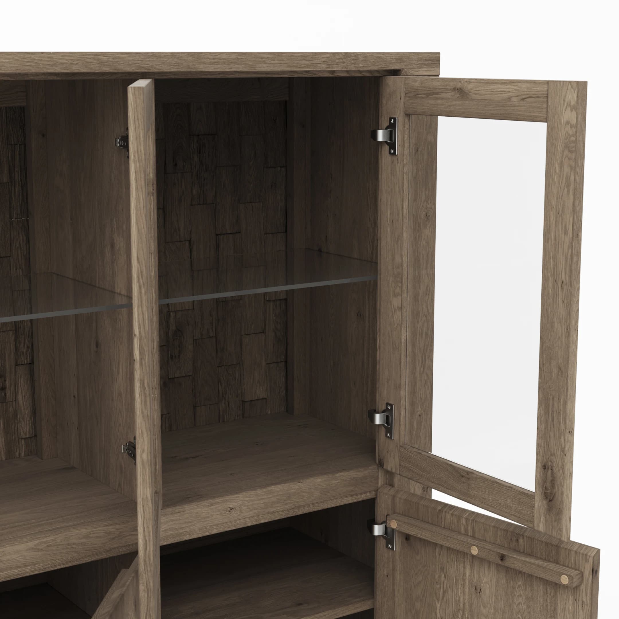 Highboard Bakersfield - Rückwand mit Holzschindeln, Asteiche, Barrrique