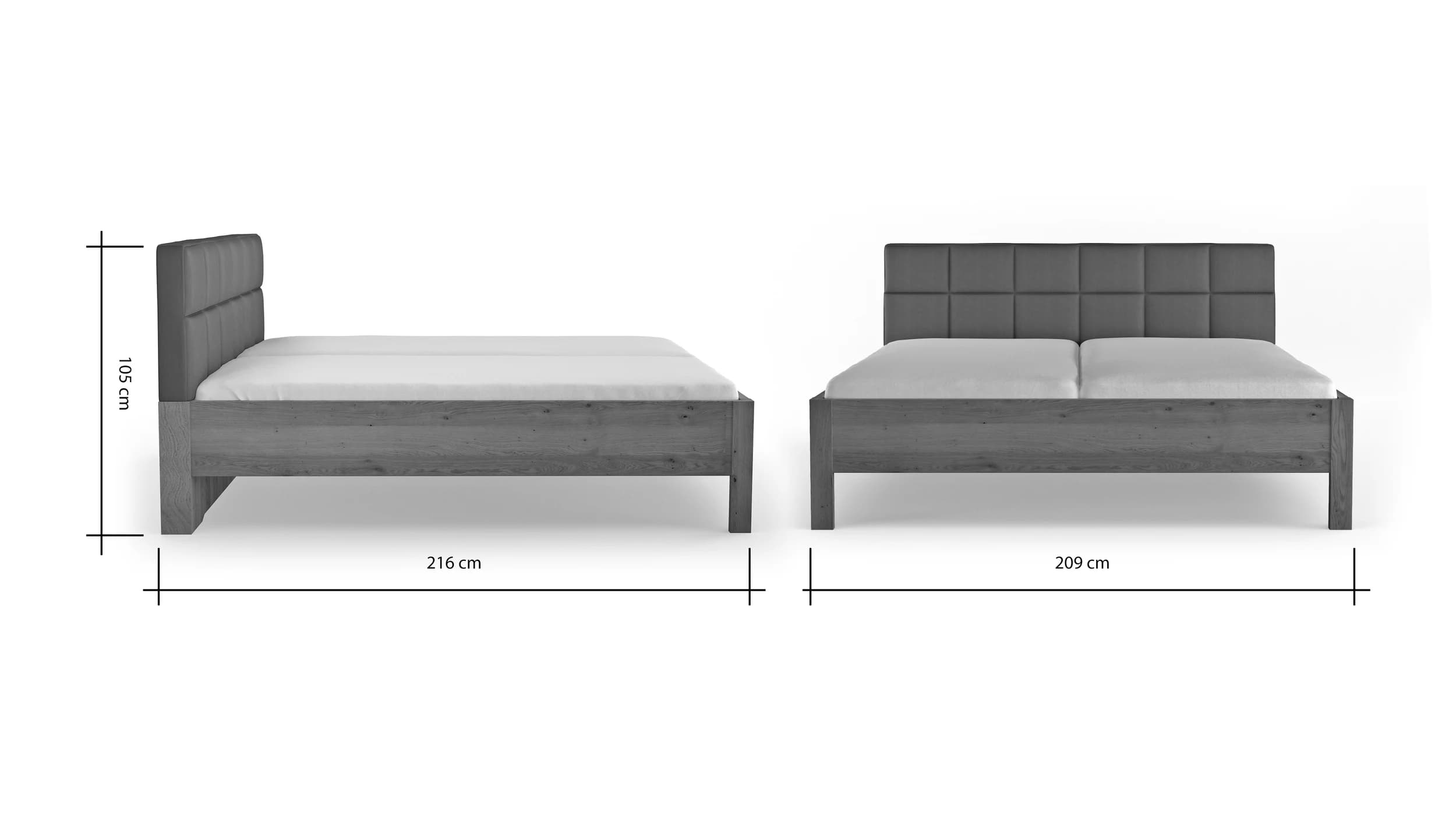 Bett Viana - Liegefläche ca. 200x200 cm, Balkeneiche furniert, Kunstleder Anthrazit