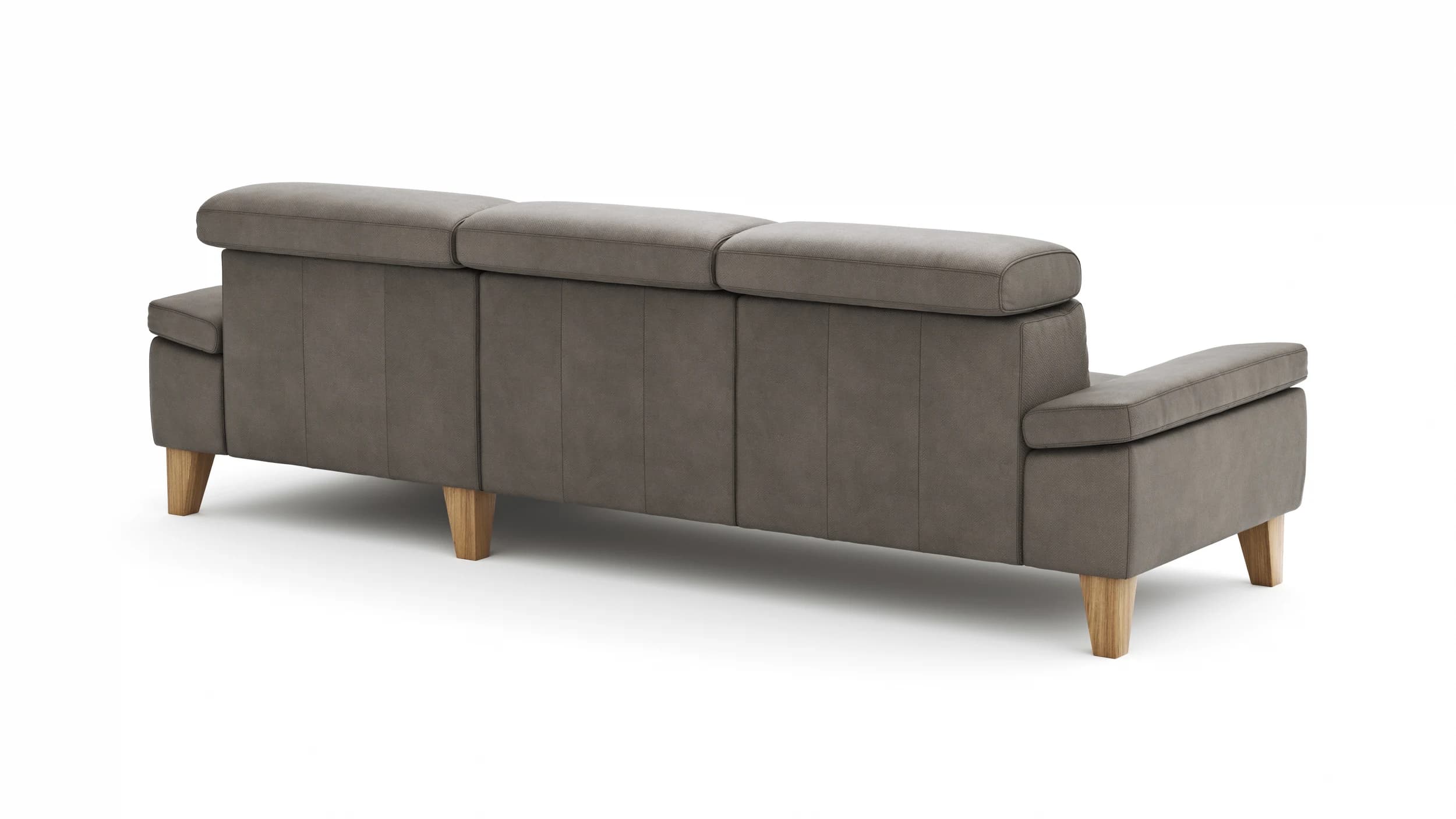 Ecksofa Hudson - 2,5-Sitzer mit Longchair rechts inkl. Kopfteil verstellbar, Stoff, Steingrau