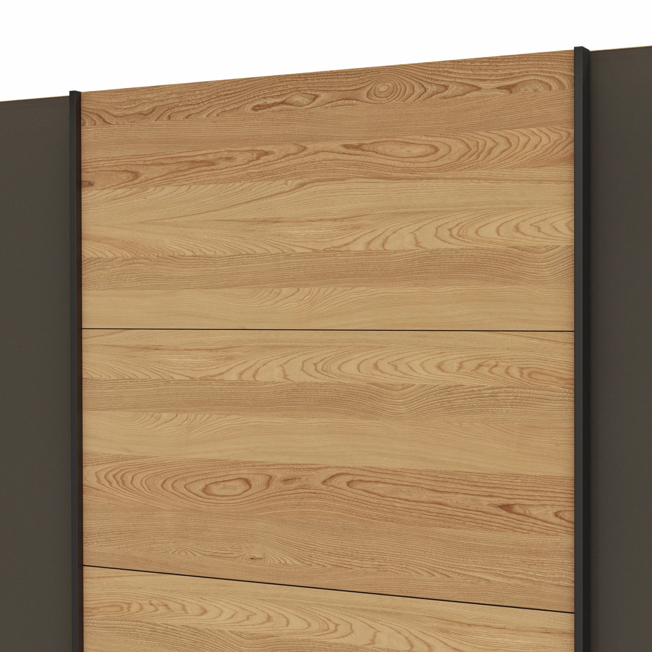 Schwebetürenschrank Lenoso - B. ca. 300 cm, Eiche massiv, Glas Dunkelbraun