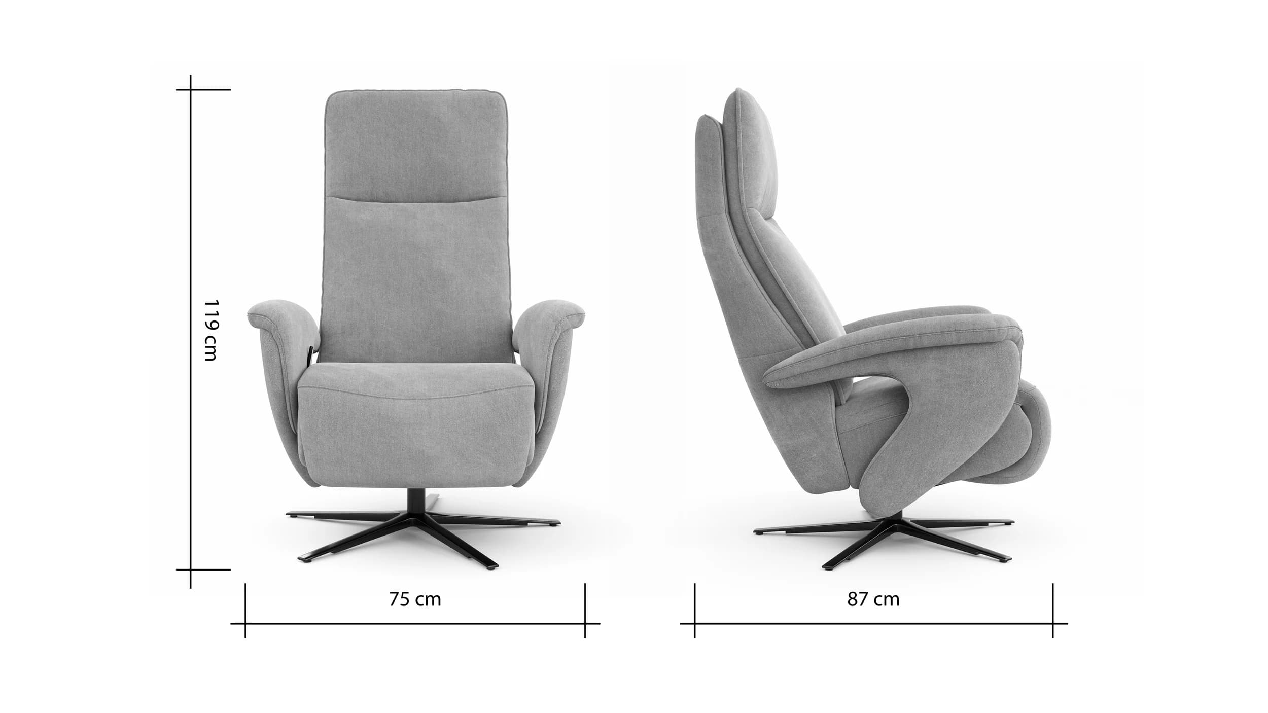 Sessel Tulsa Relax - Größe L, inkl. Maxirücken und Kopf-/Fußteil/Rückenlehne verstellbar, Leder, Graubeige