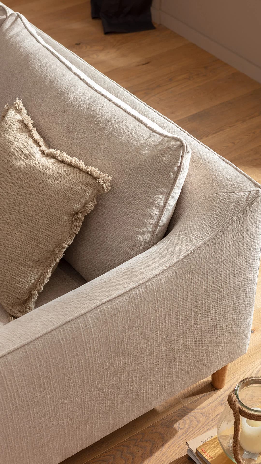 Sofa Burnley - 3-Sitzer, Stoff, Graubeige
