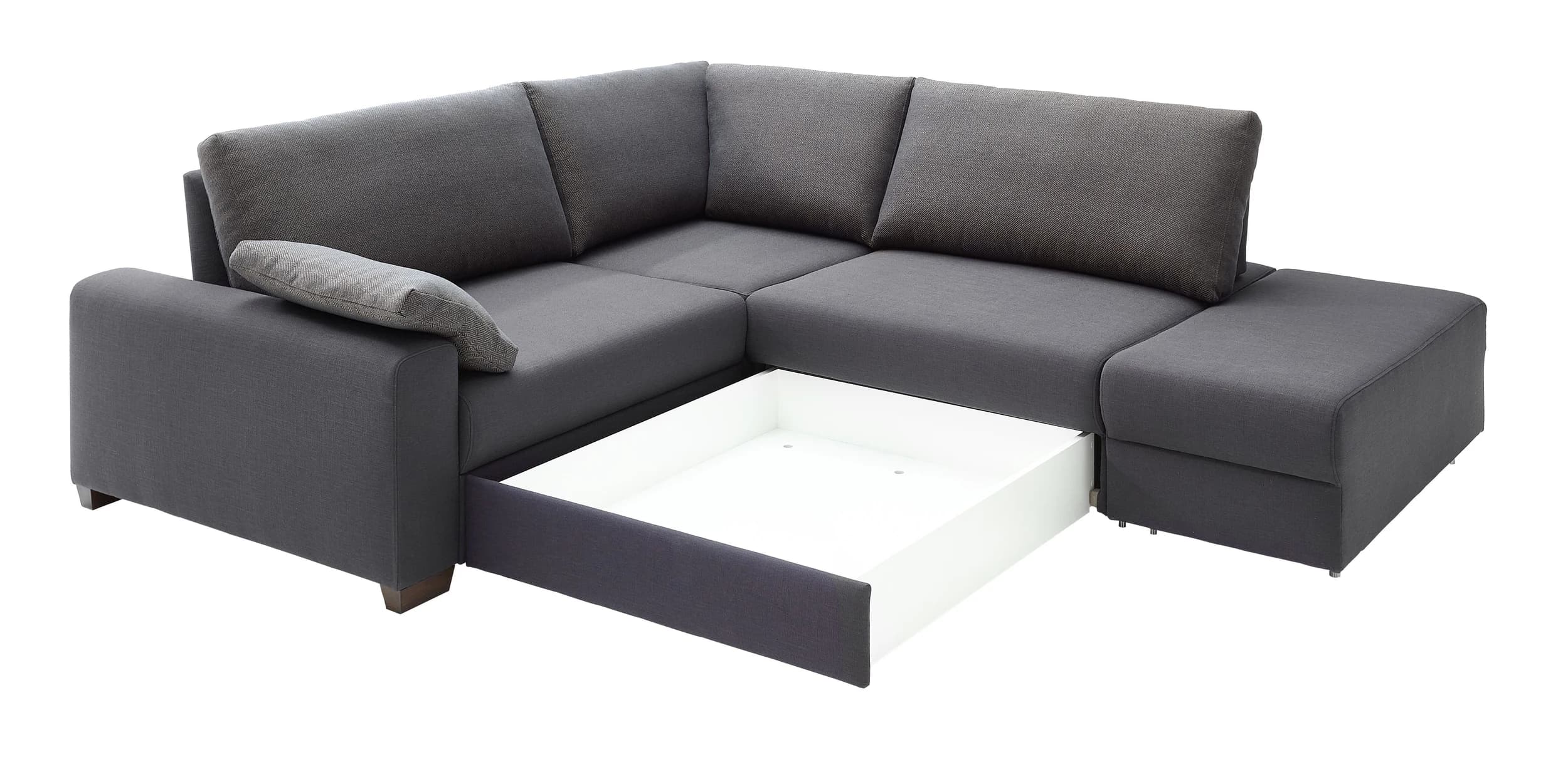 Ecksofa - 3-Sitzer mit Schlaffunktion inkl. Lattenrost, Rückenlehne verstellbar, Stoff, Grau