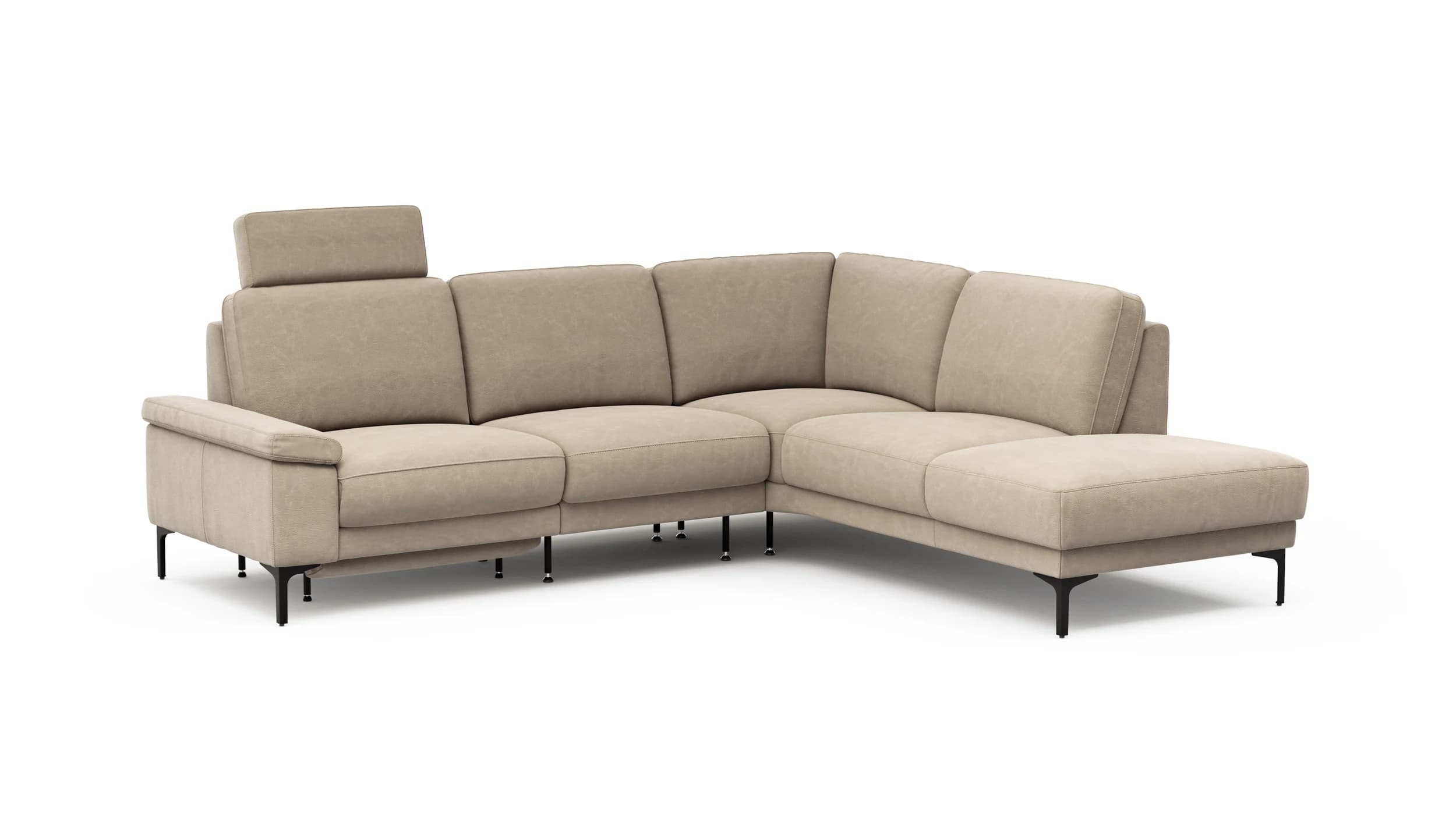 Ecksofa Matero - 2-Sitzer mit Ecke rechts inkl. Relaxfunktion motorisch und Sitzvorzug, Leder, Taupe
