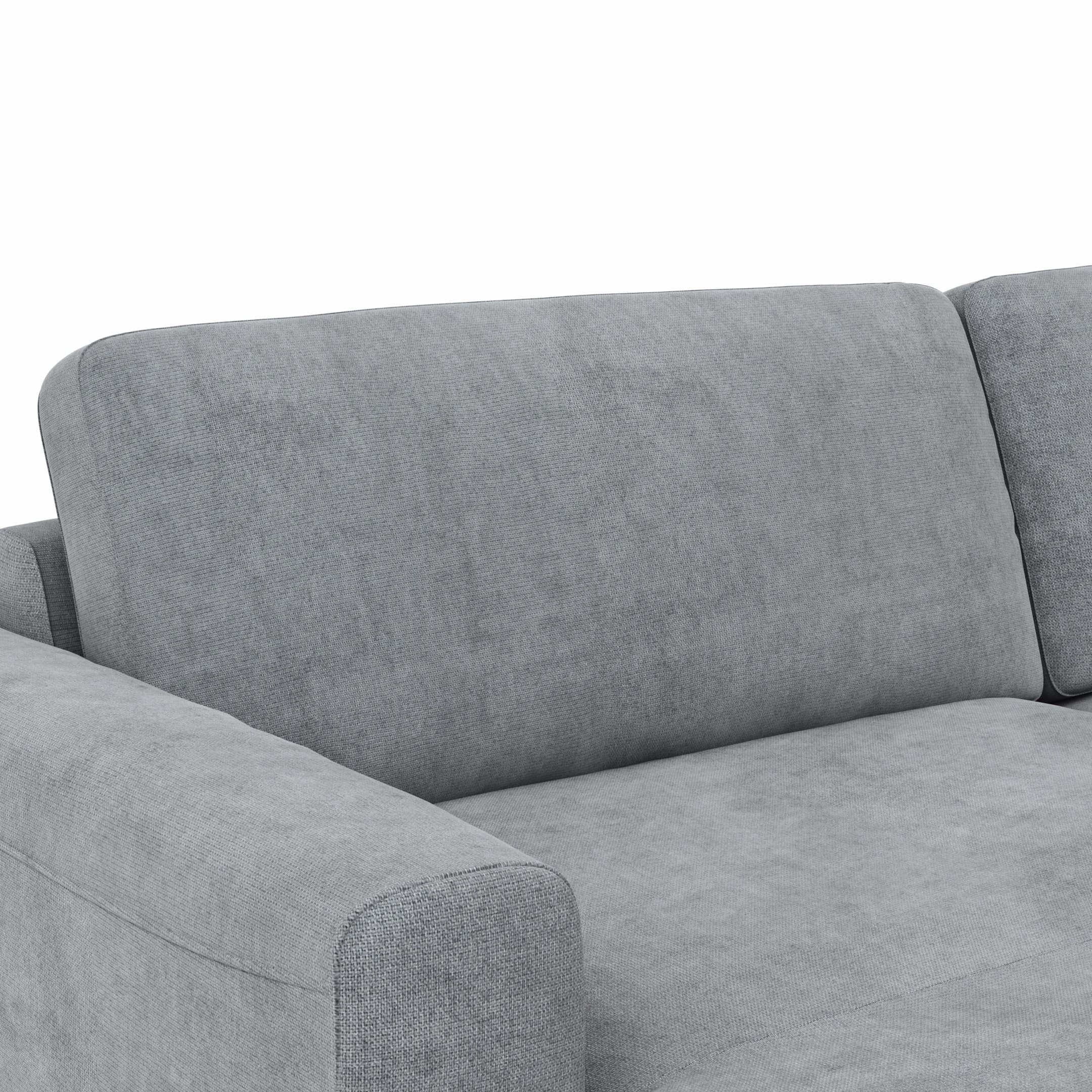 Wohnlandschaft Oviedo - Longchair links mit 2-Sitzer und Ecke rechts, Stoff, Grau