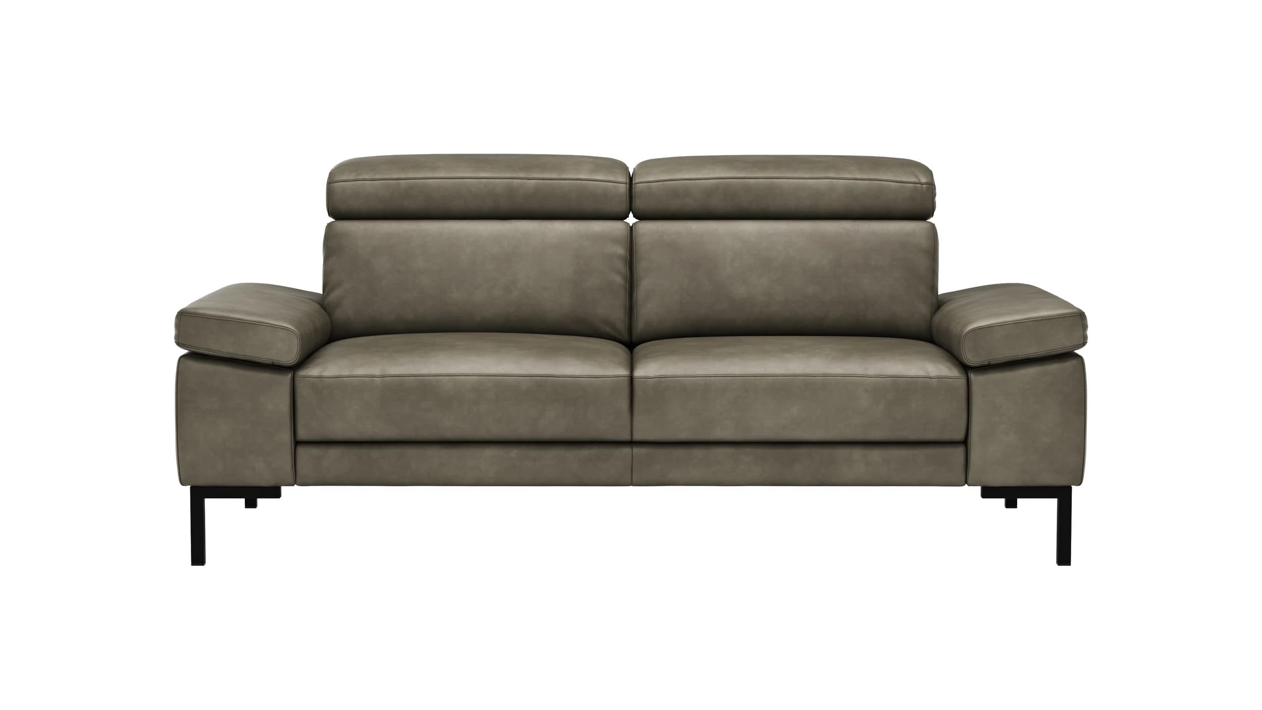 Sofa Hudson - 2,5-Sitzer, inkl. Kopfteil verstellbar, Leder, Braungrün